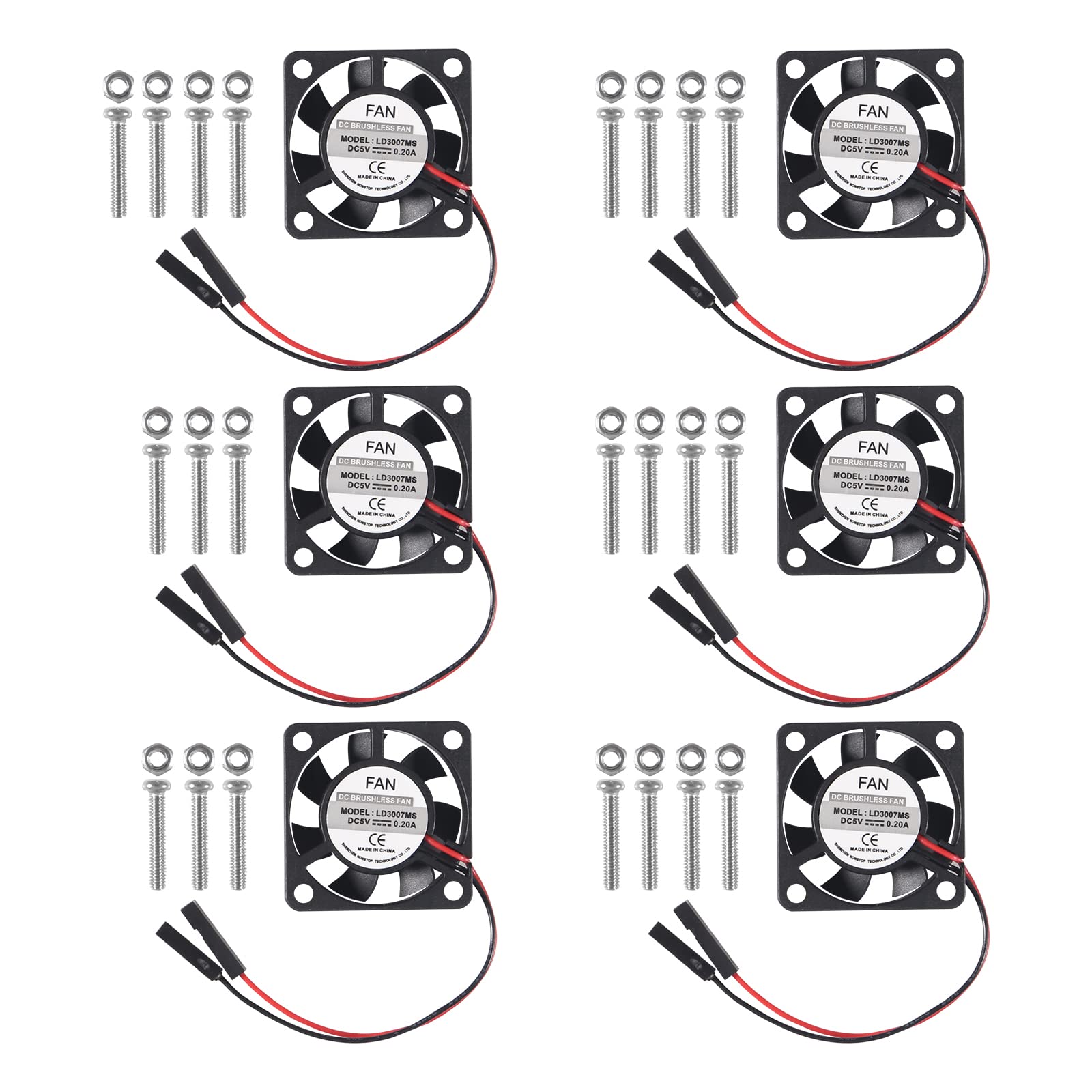 Aitiao 6Pcs 3007 Cooling Fan For Raspberry Pi 4 Fan 30X30X7Mm Pi Brushless Cooling Fan 3.3V 5V Dc Quiet Fan With Screw Kit For R