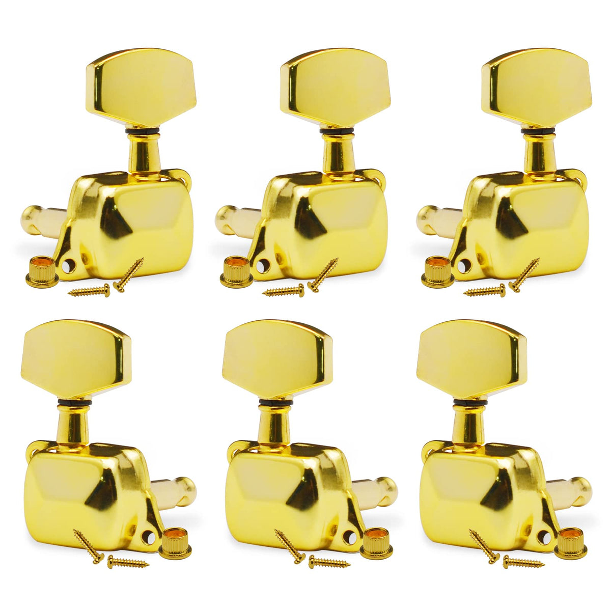 Saphue 3+3 Semi Closed Guitar Tuners String Tuning Pegs Keys Machine Heads Set For For Acoustic Or Electric Guitar (Gold)