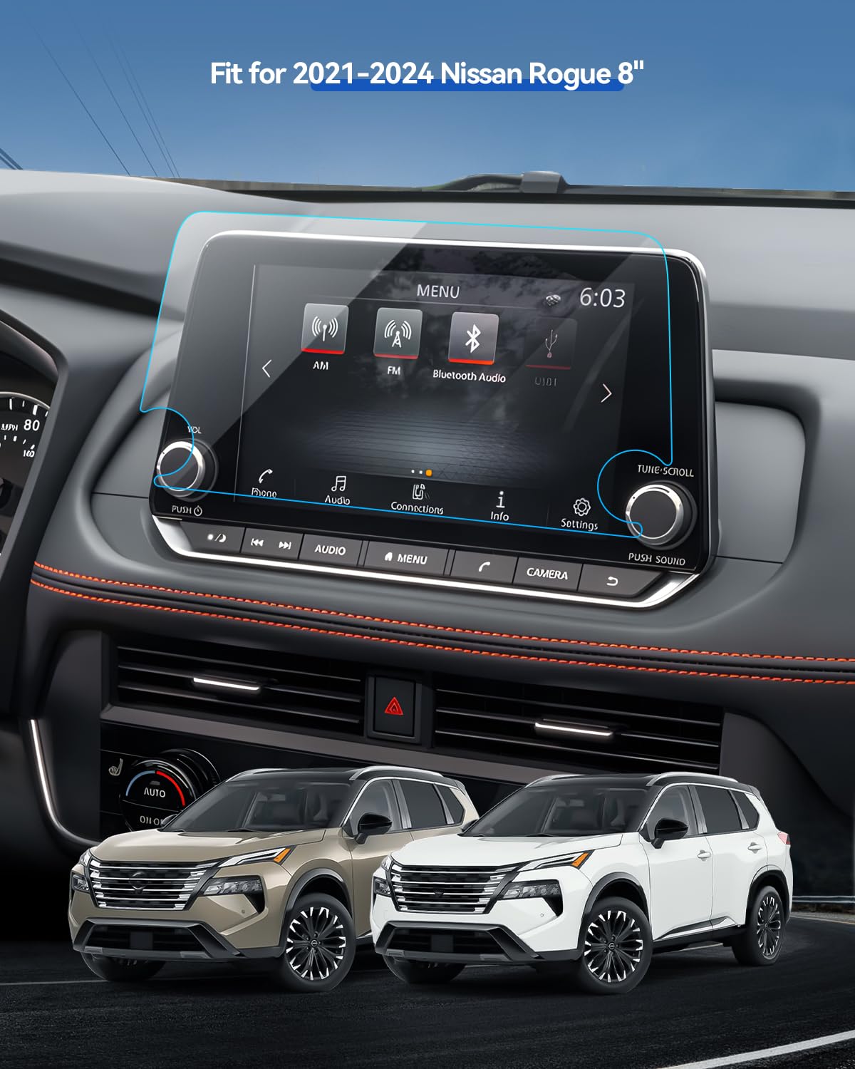 Lantu Car Screen Protector For 2024 2023 2022 2021 Nissan Rogue (S/Sv/Sl) Accessories Navigation Touchscreen Protector Film Temp