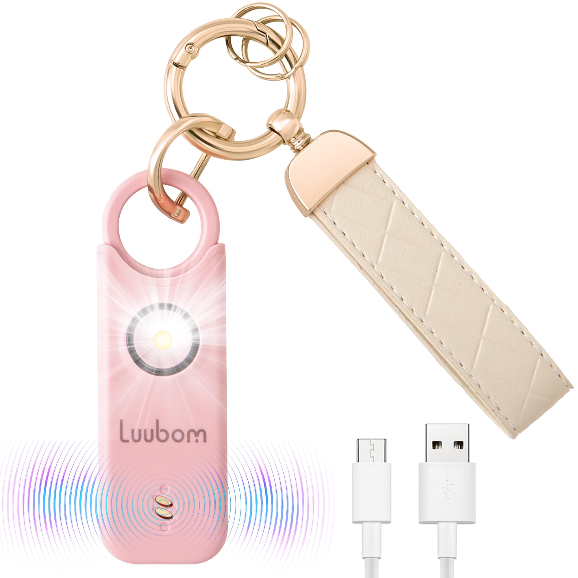 Luubom Personal Safety Alarm Rechargeable, 135 Db Loud Siren With Led Strobe Light And Key Chain In Pop Colors For Women Kids El