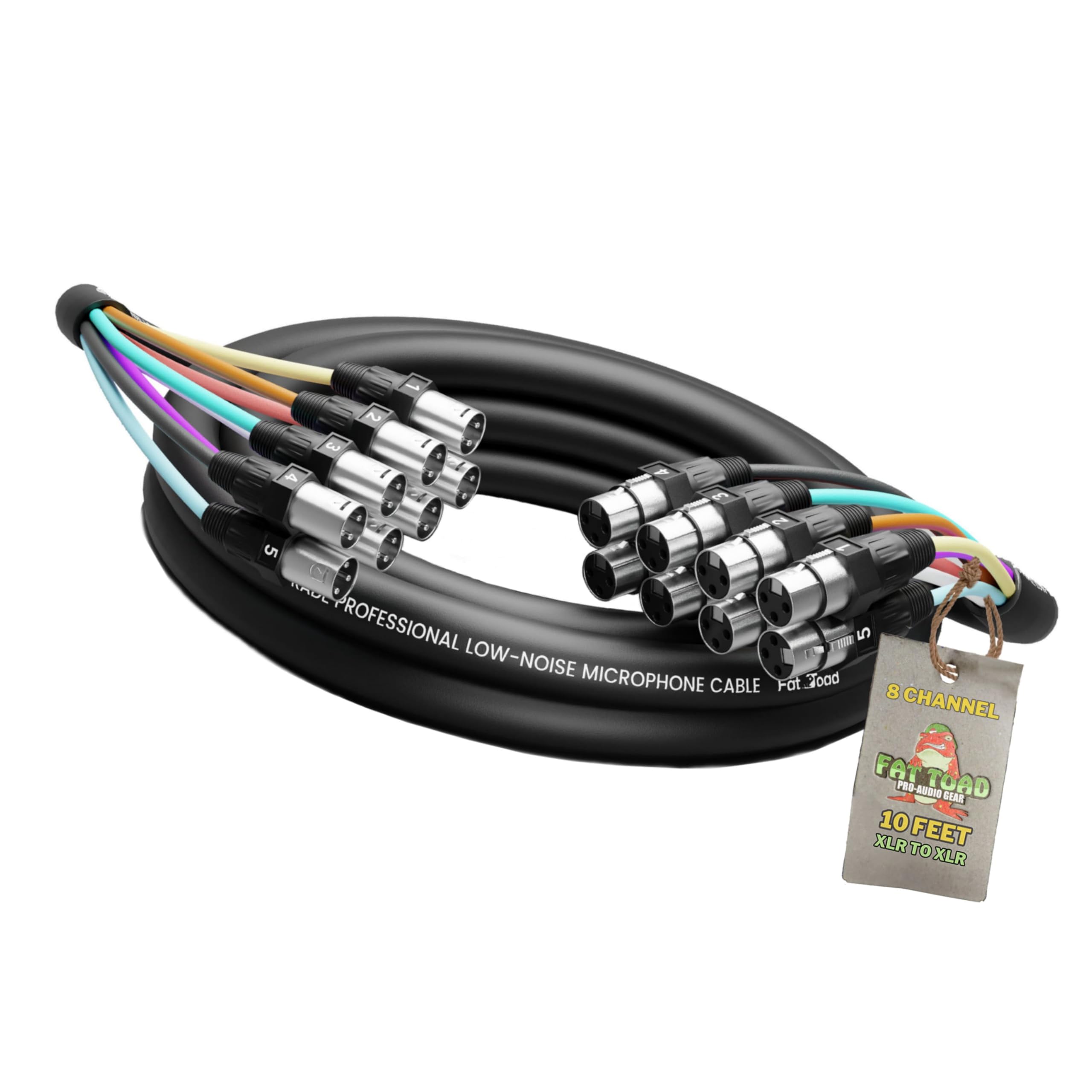 Fat Toad Xlr Snake Cable Patch (10Ft X 8 Channels) Studio Stage, Live Sound Recording Multicore Cords | Pro Audio Shielded Balan