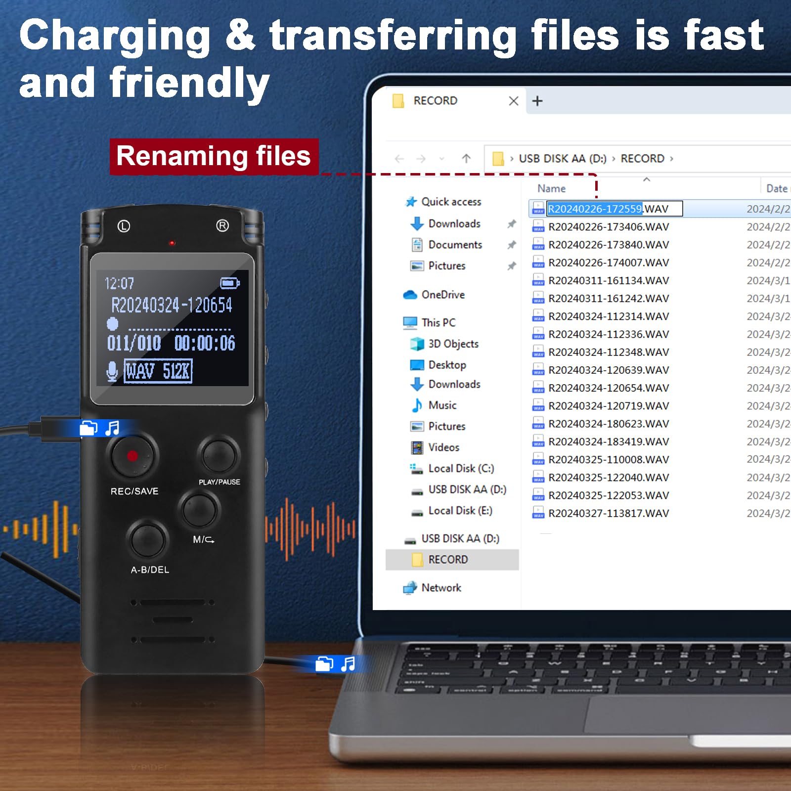 128Gb Ultra Large Screen Digital Voice Recorder Voice Activated Recorder For Lectures Meetings Classes, Audio Recorder With Play