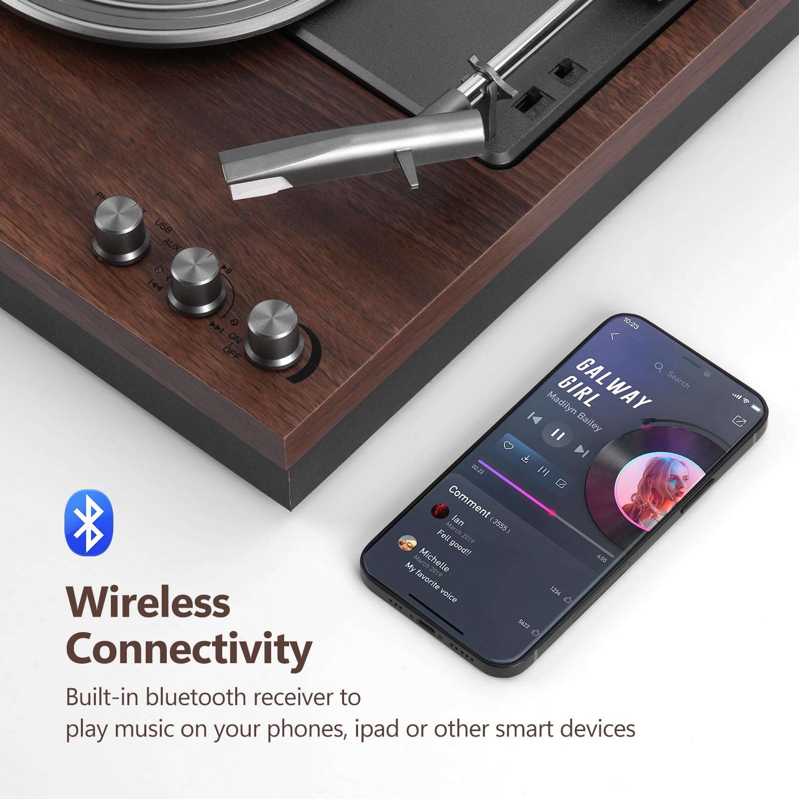 Retrospiler Record Player, 3 Speed Turntable With Two 15W External Speakers, Bluetooth Input, Aux In, Usb Playback& Lp Mp3 Recor