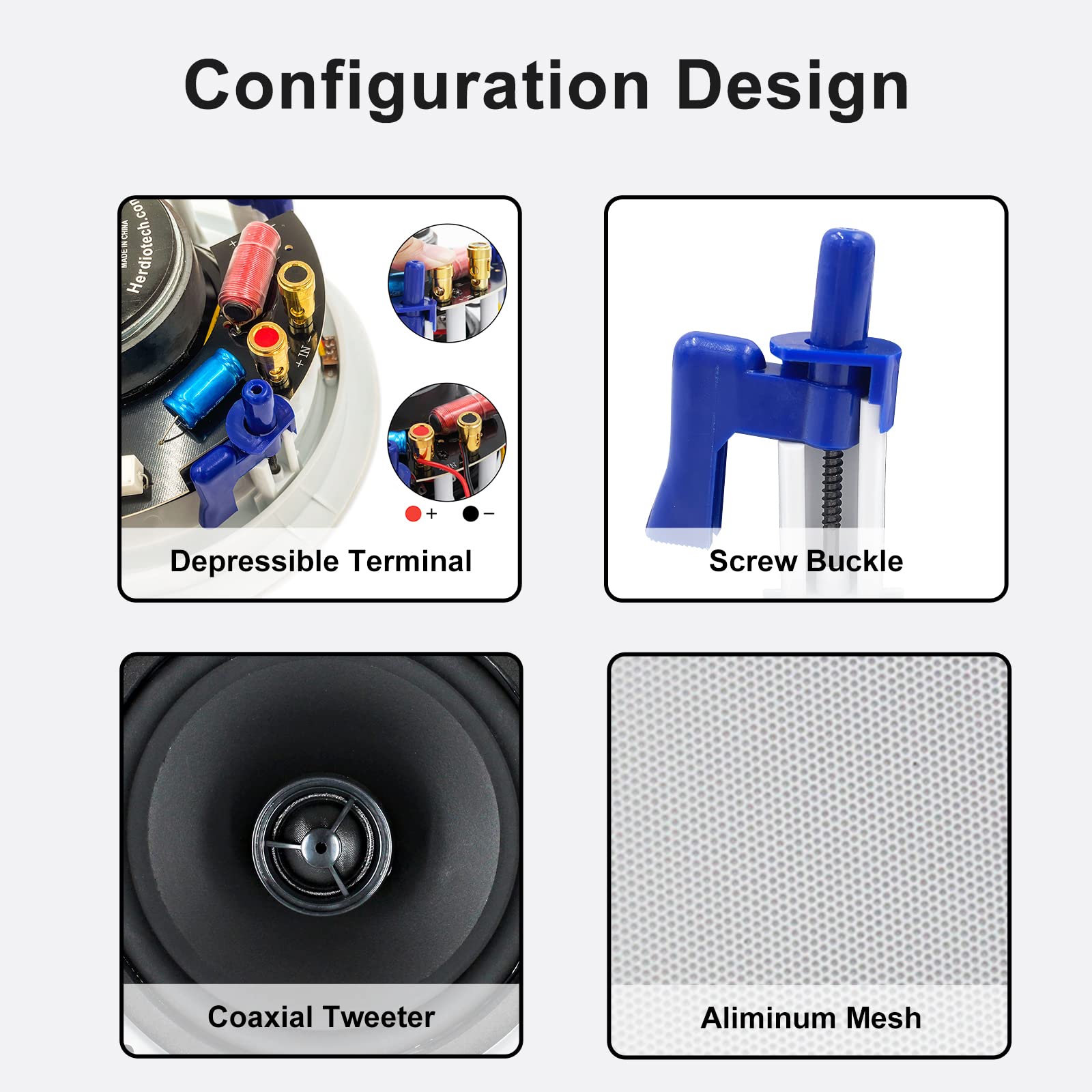 Herdio Home Audio Package In Wall Bluetooth Amplifier Volume Control Receiver Wall Plate With 6.5 Inch 640W Ceiling Speakers(2 P