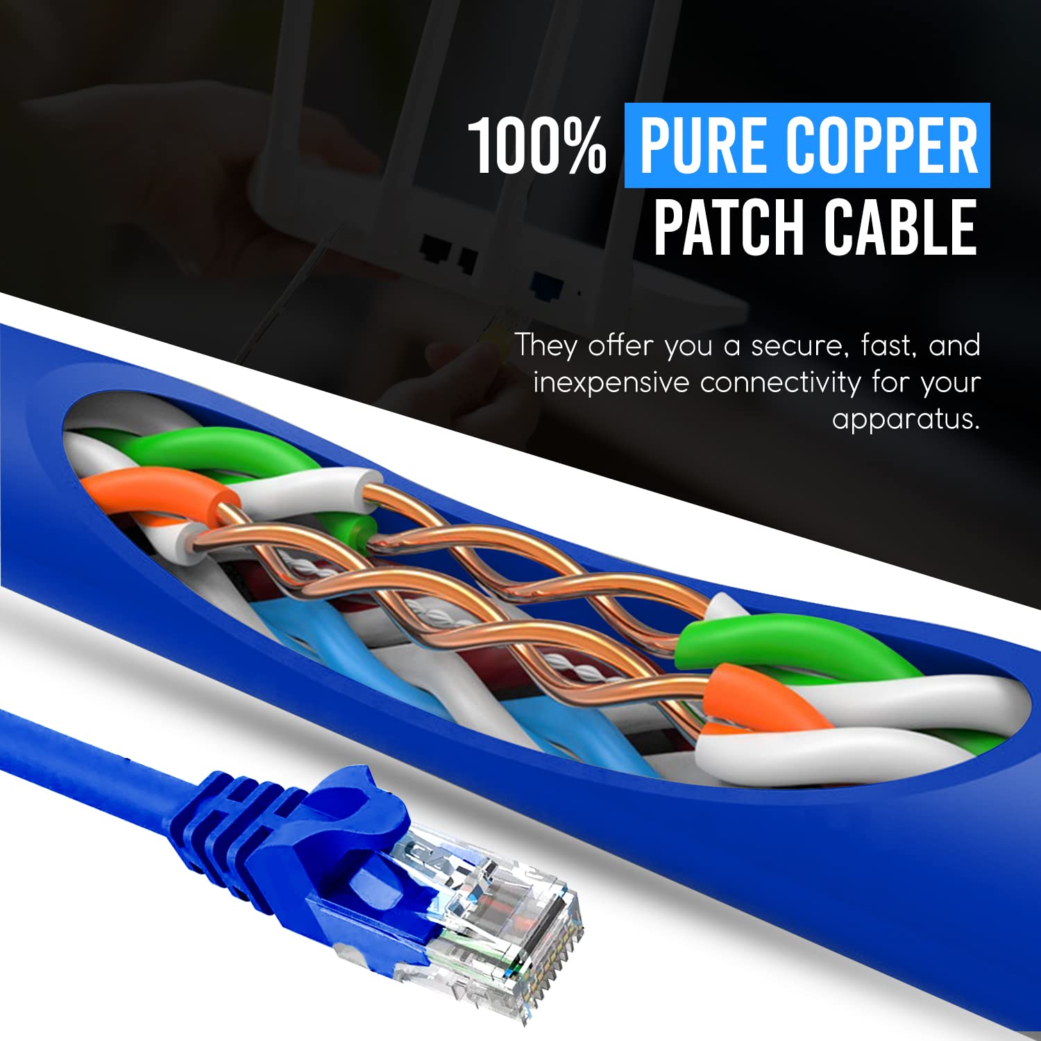Newyork Cables Cat6 Ethernet Patch Cable 5Ft (10 Pack), Snagless Cat6 Patch Cables For Data Centers, 10Gbps, 550Mhz Ethernet Cord, Bare Copper Network Patch Cables For Home And Enterprise  Blue