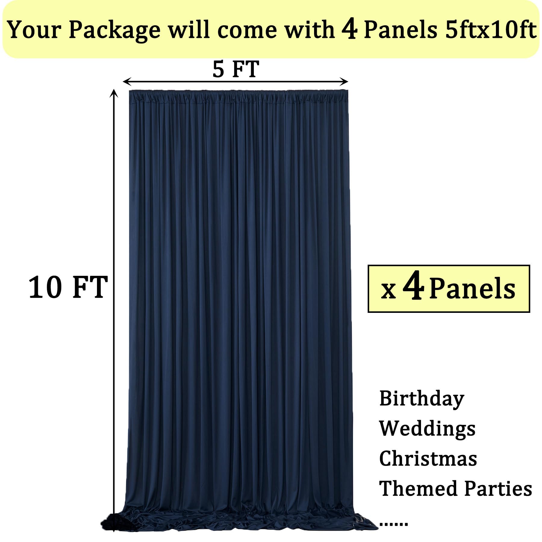 20Ftx10Ft Wrinkle Free Navy Blue Backdrop Curtains For Parties, 4 Panels 5X10Ft Silky Polyester Photo Backdrop Drapes For Weddin