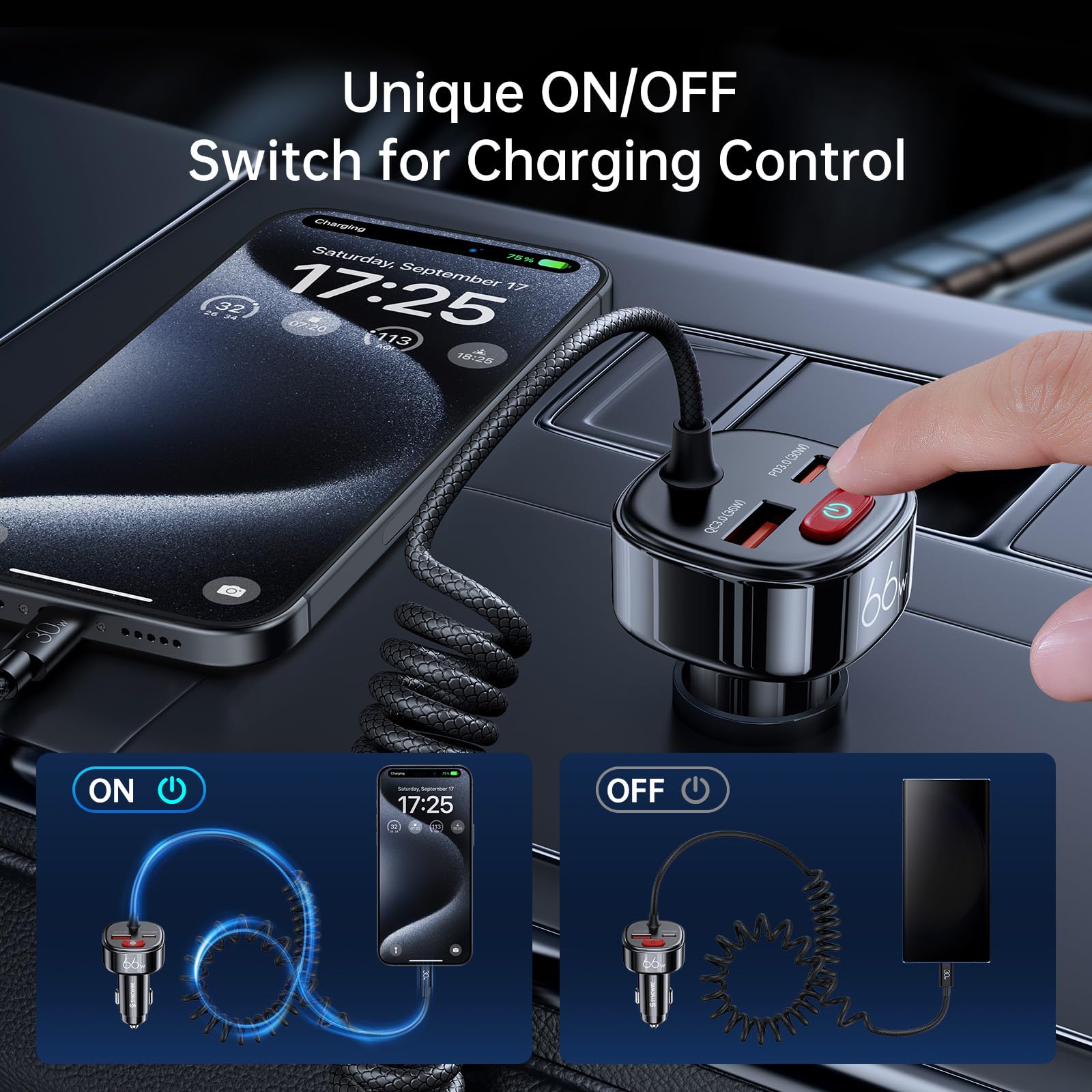 Syncwire Usb C Car Charger With [Battery Leakage Prevention] 66W Super Fast Car Adapter With Pd & Qc 3.0 Built In 6Ft Type C Coi