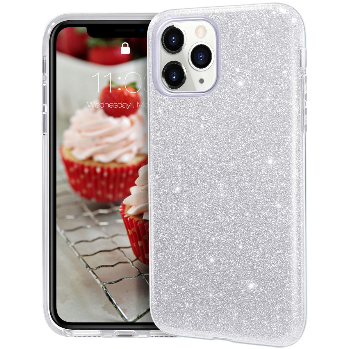 Mateprox Compatible With Iphone 11 Pro Case,Bling Sparkle Cute Girls Women Protective Case For Iphone 11 Pro 5.8 Inch(Silver)