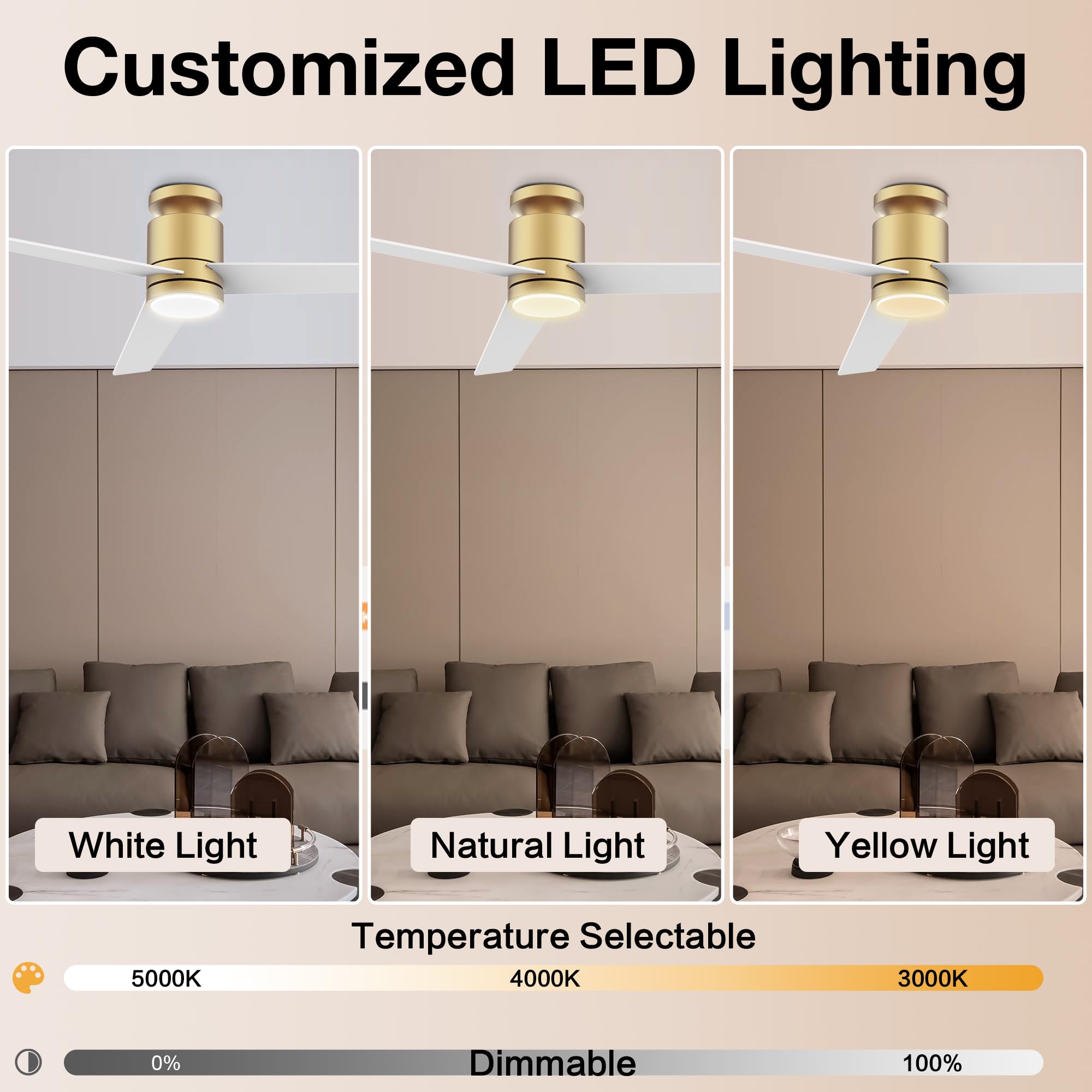 Lorpies 52    Smart Flush Mount Ceiling Fans With Lights Remote,Quiet Dc Motor,Outdoor Indoor Low Profile Ceiling Fan,Voice Cont