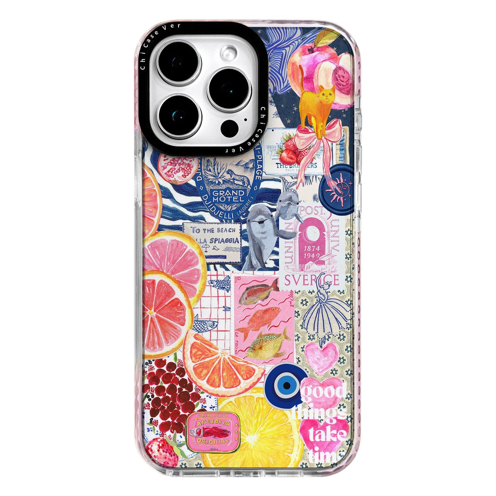 ChiCaseVer for iPhone 13 Pro Max Case,Expressive Y2K Citrus Coastal Sea Vintage Collage Design Blue Trendy Pattern Aesthetic sty