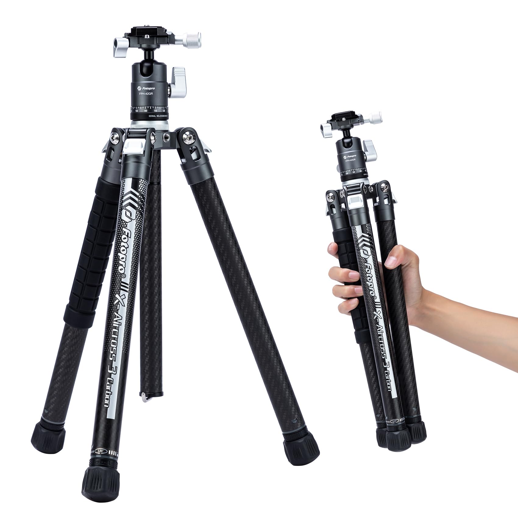 Fotopro Carbon Fiber Tripod For Camera 2Lbs Ultralight 62 Inch Travel Camera Tripod Max Loads Up 22Lbs X Aircross 3 Grey