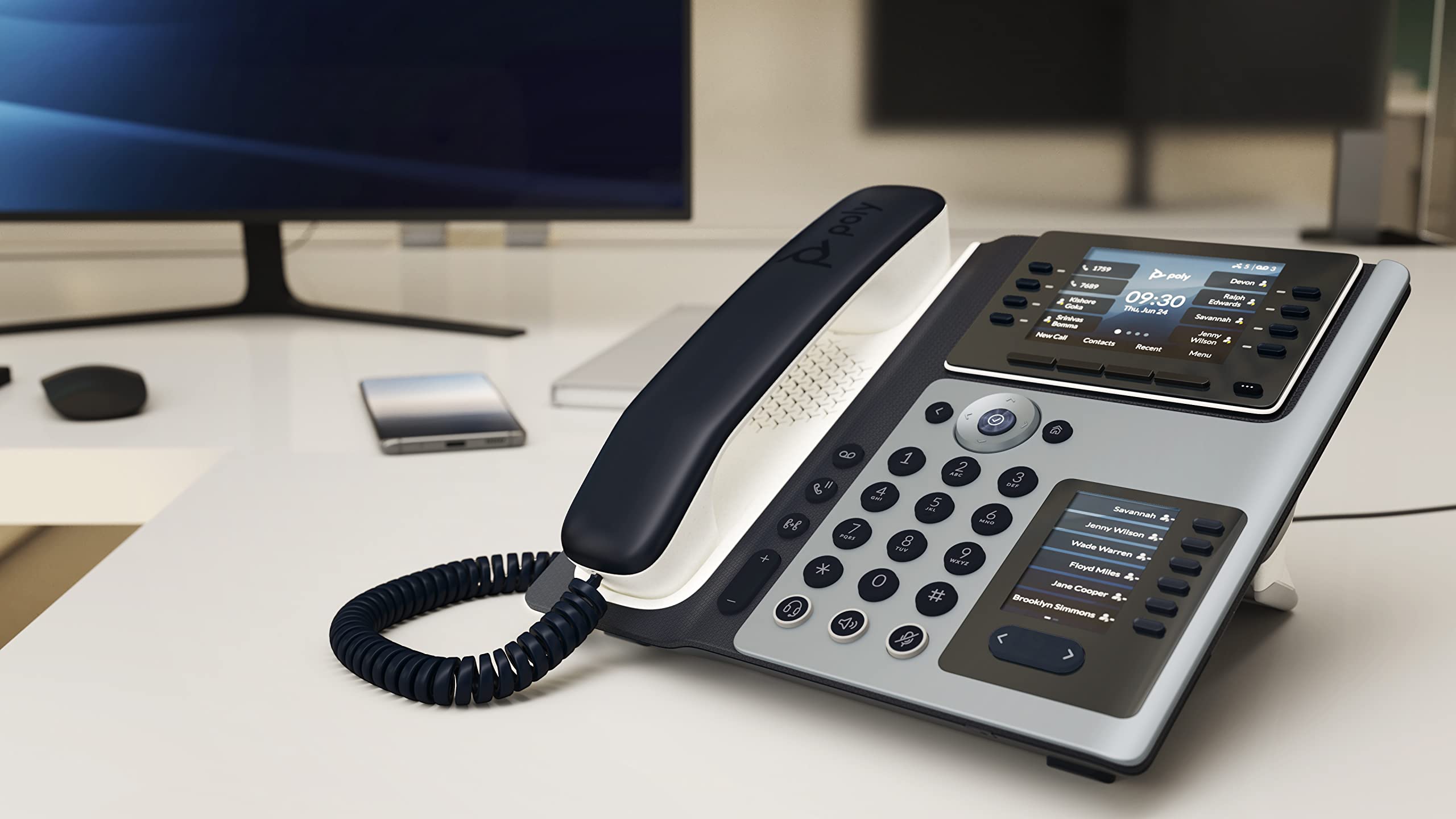 Poly Edge E450 Ip Desk Phones (Plantronics + Polycom) - Easy To Install With Included Wi-Fi - 8-Line Keys Supporting Up To 32 Li