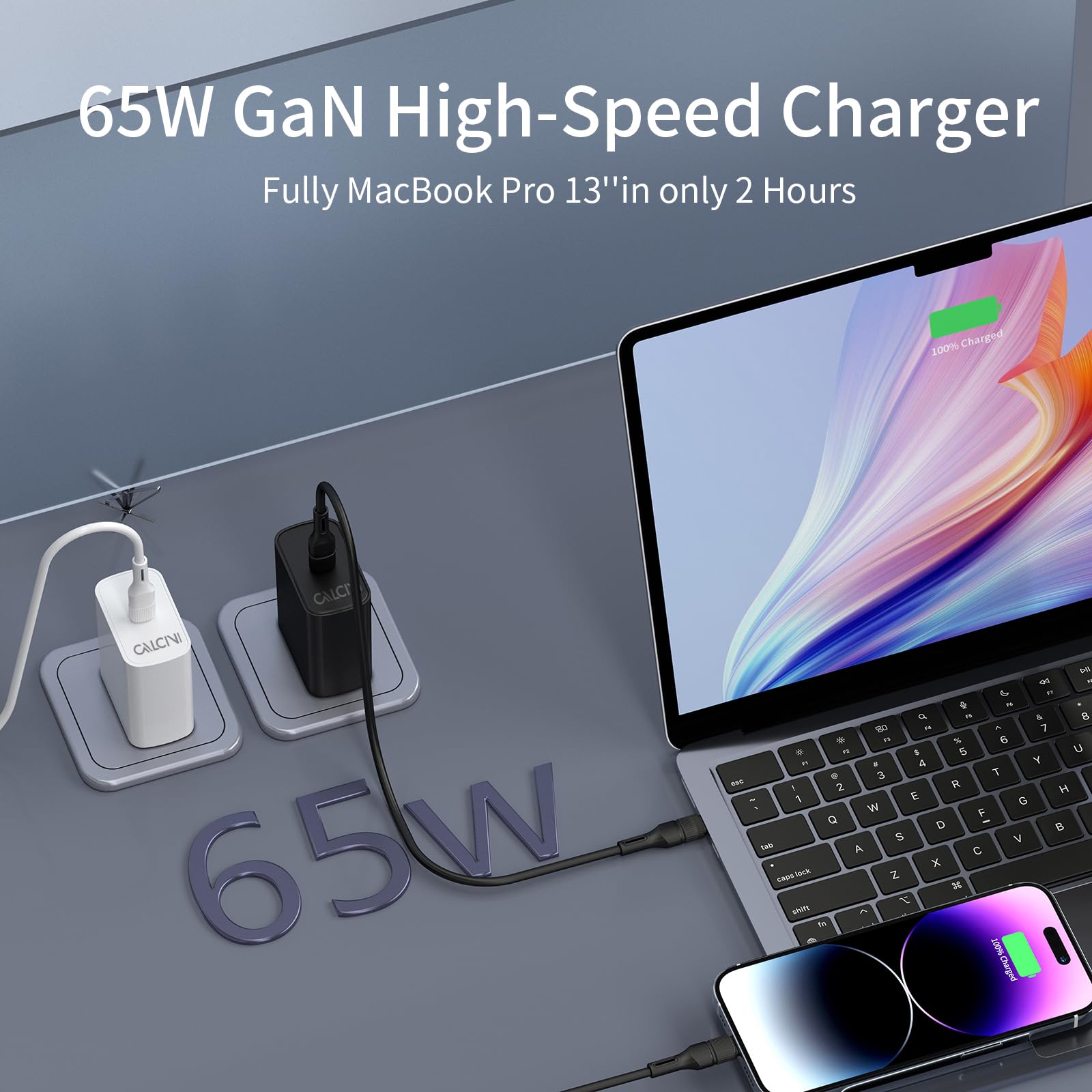 Usb C Charger Block Calcini 2 Pack Gan 65W Usb C Charger Fast Type C Charger For Laptop Charger Power Adapter Macbook Pro/Air, G