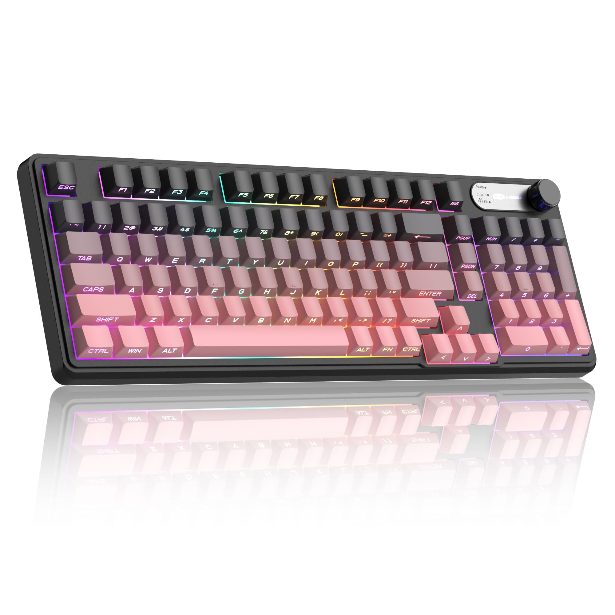 MageGee GK960 Wireless Gaming Keyboard, RGB Tri-Mode Wired/BT/2.4G Creamy Keyboard with Number Pad, 4000mAh Battery, Knob Contro