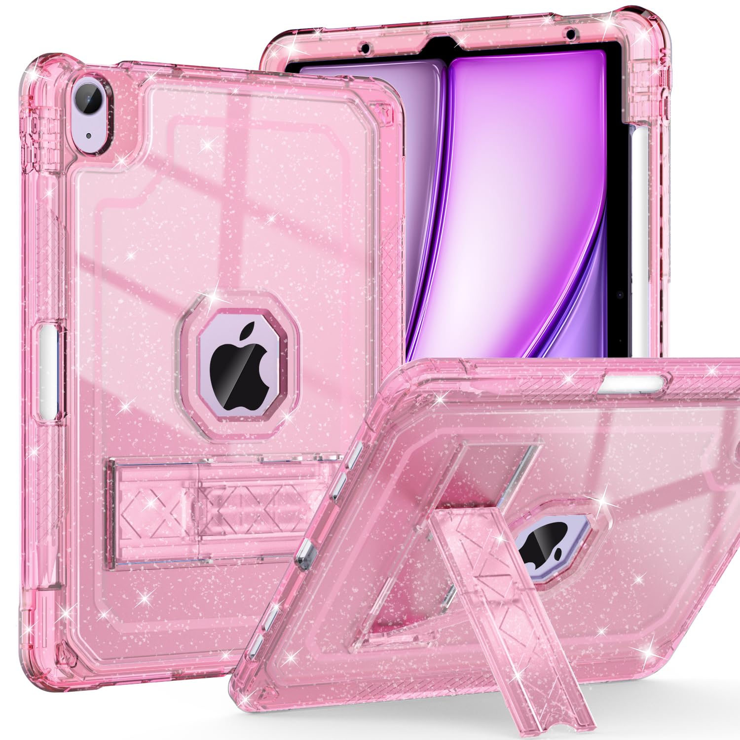 Zonefoker For Ipad Air 6Th 11 Inch M2 Generation Case 2024, Ipad 5Th/4Th 11 Inch 2022/2020, Pink Glitter Slim Cover With Pencil
