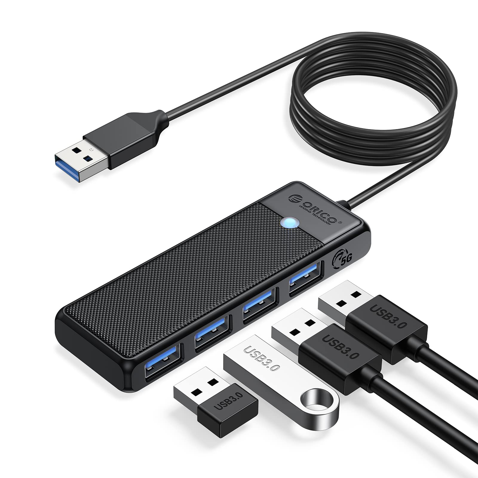 Usb Spli ORICO USB 3.0 Hub, 4 Port USB Hub with Long Cable, Ultra Slim USB Spli ...