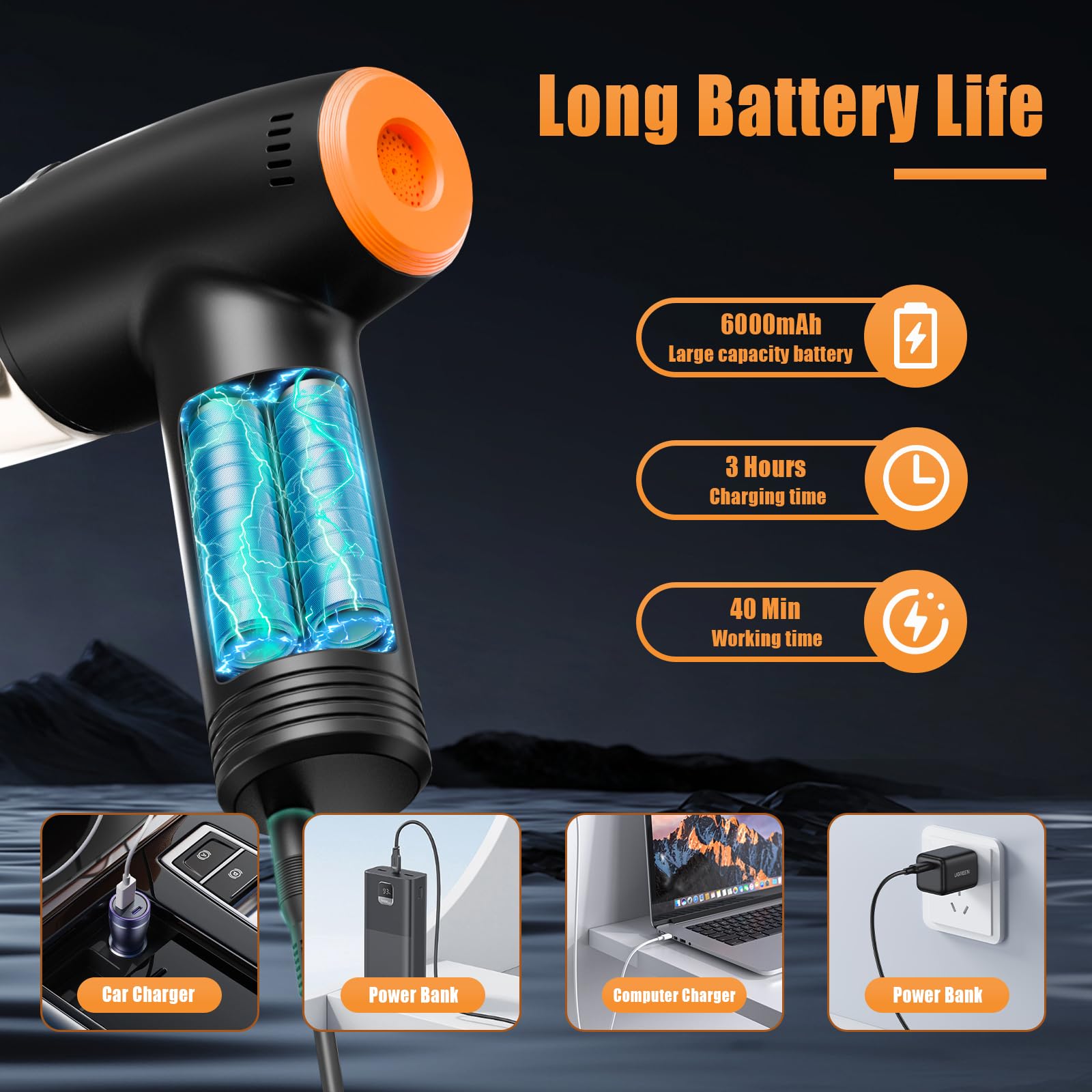 Tbcr Handheld Car Vacuum Cleaner Cordless, 9000Pa Vacuum And Air Duster, Mini Car Vacuum Portable Cordless With 6000Mah Battery,