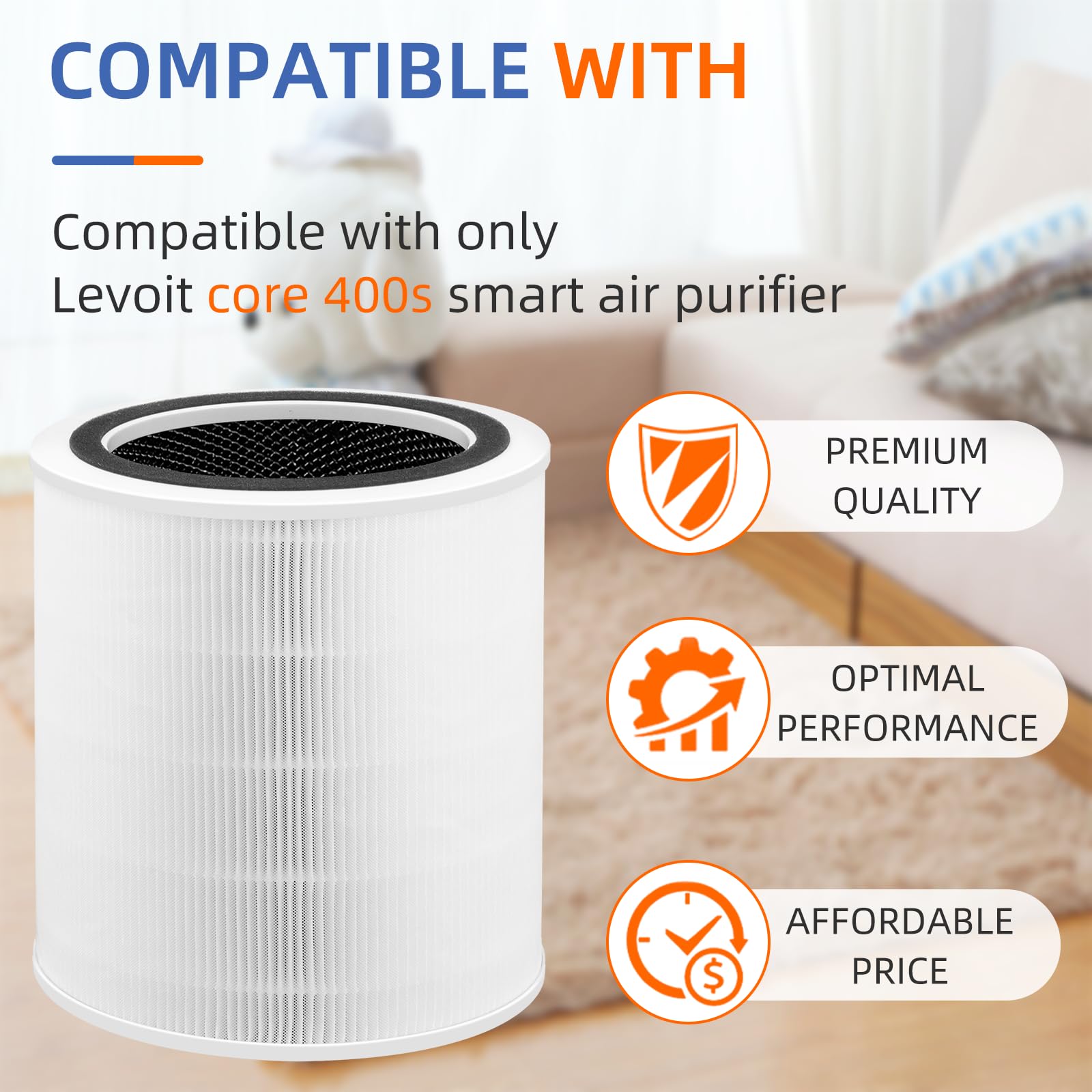 Pulluty Core 400S Replacement Filter For Levoit Core 400S And Core 400S Rf Smart Wifi Air Purifier,3 In 1 True H13 Hepa Activate
