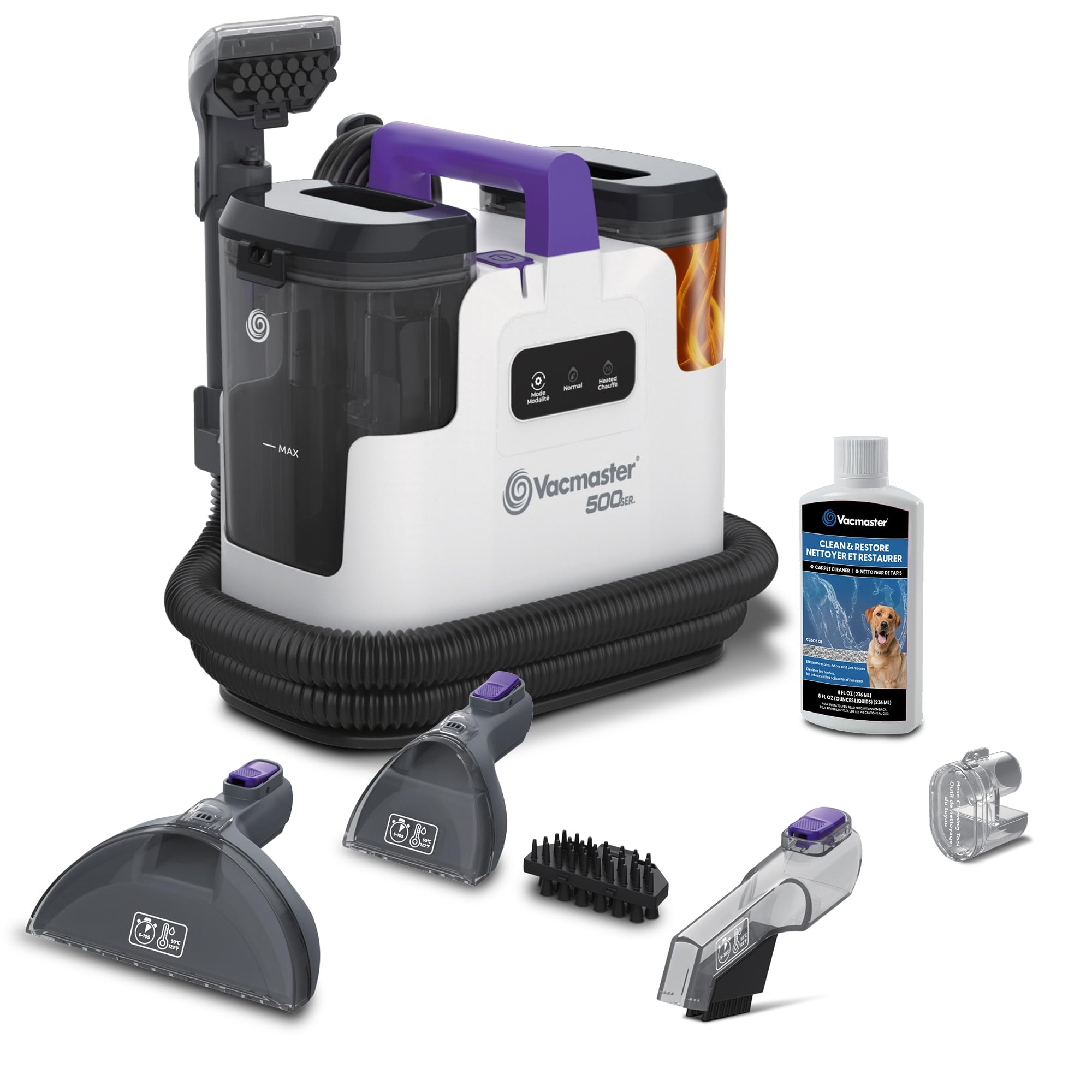 Vacmaster 500 Series Heated Carpet & Upholstery Spot Cleaner Machine, 16Kpa Power Suction with Versatile Tools for Pets, Area Ru