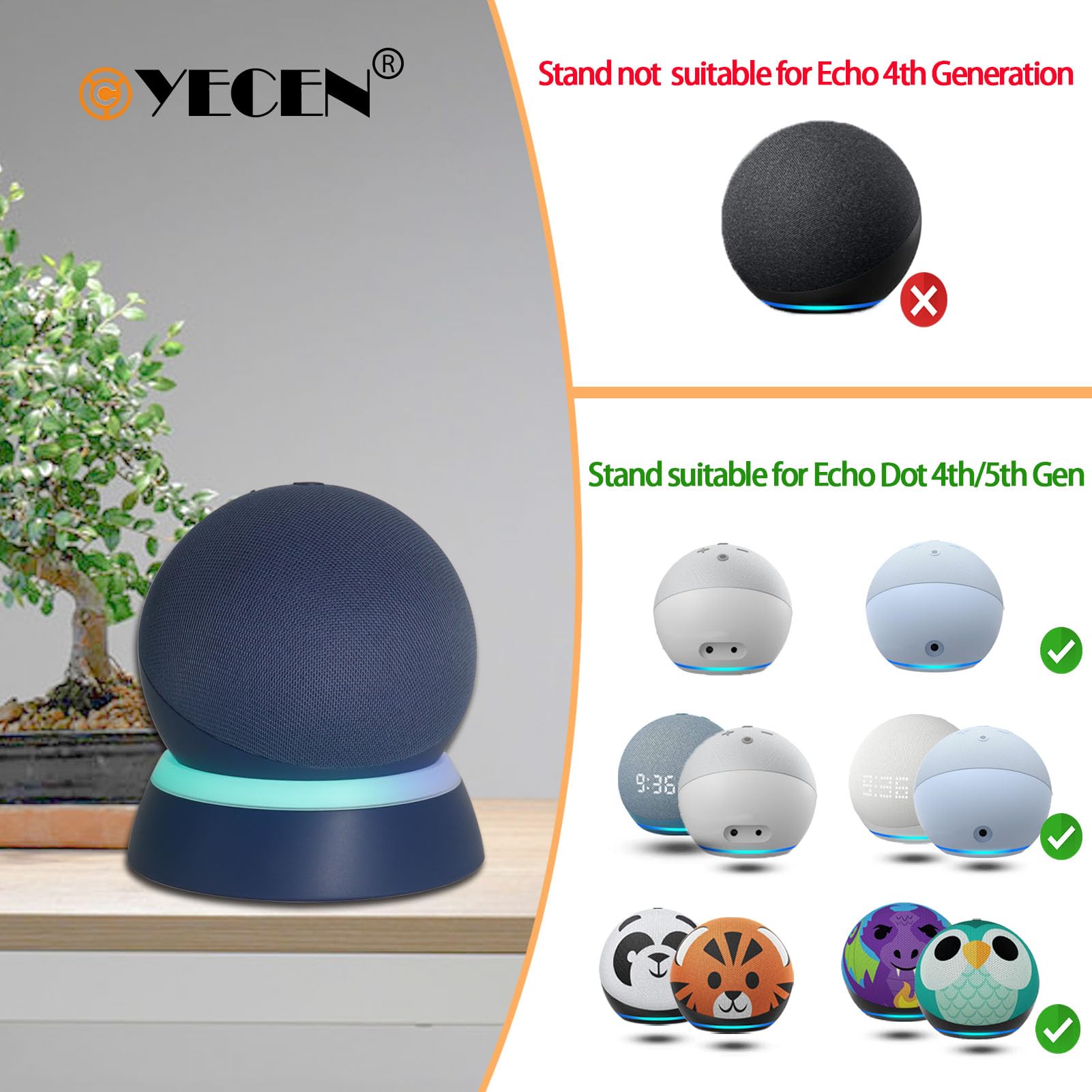 Table Stand For Echo Dot 5Th Generation   C Yecen Desktop Holder Mount For Echo Dot 5Th & 4Th Gen, Base Bracket With Light Guide
