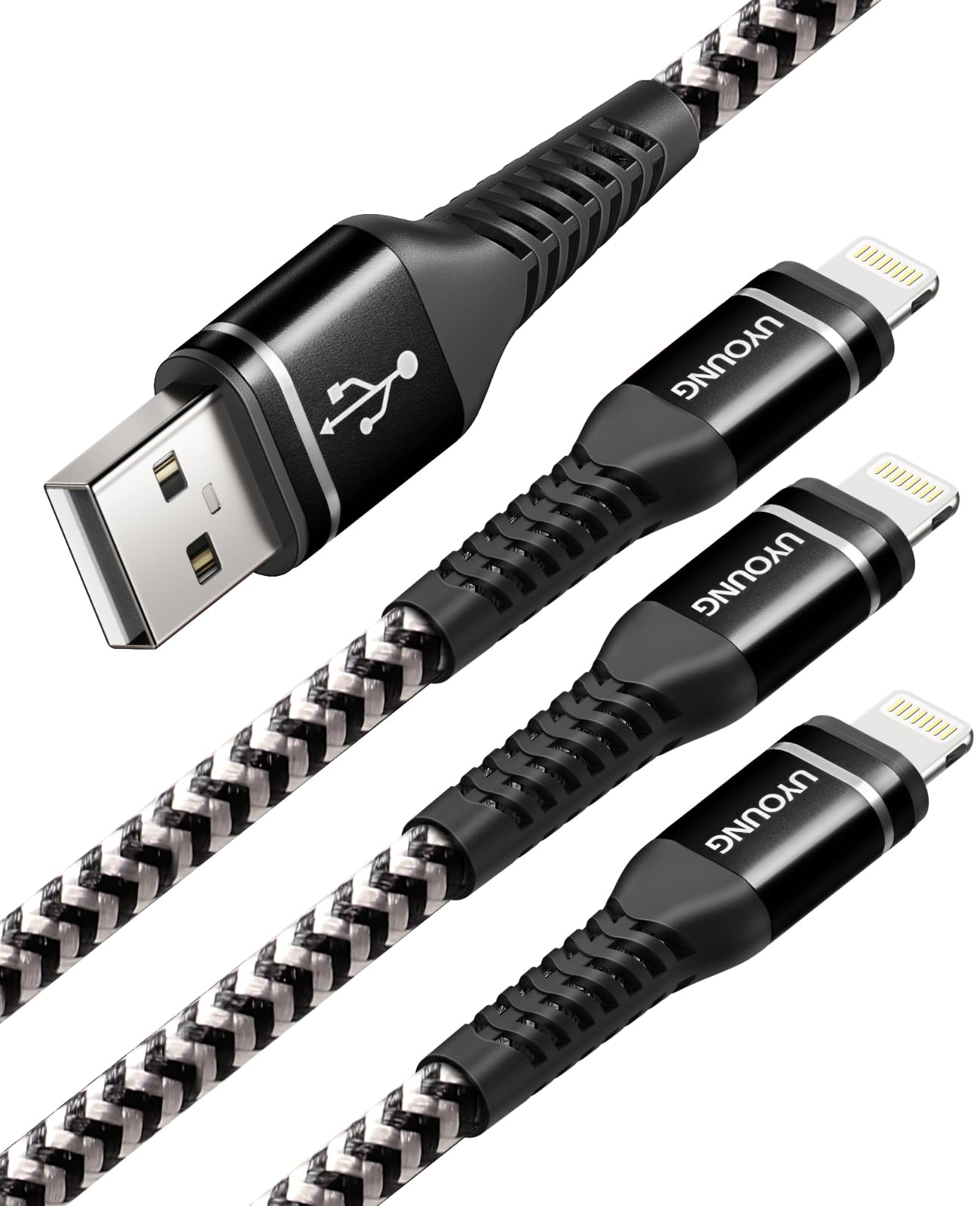 Uyoung 6 Ft Iphone Charger Cord, 3 Pack 6 Feet Nylon Braided Usb Fast Iphone Charging Cable Compatible With Iphone 14/13/12/11/X