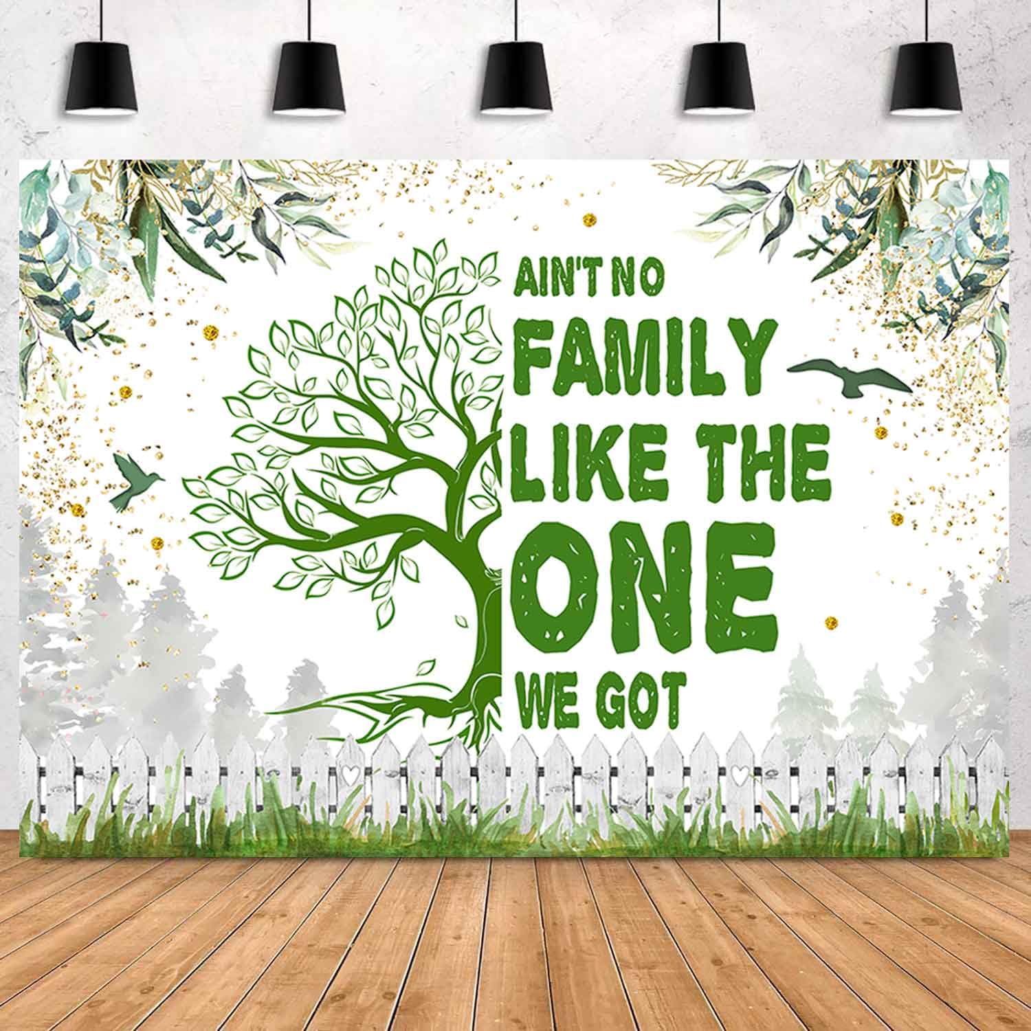 Sensfun 7X5Ft Family Reunion Backdrop Family Tree Together We Are Family Photography Background Green Leaves Glitter Dots Family