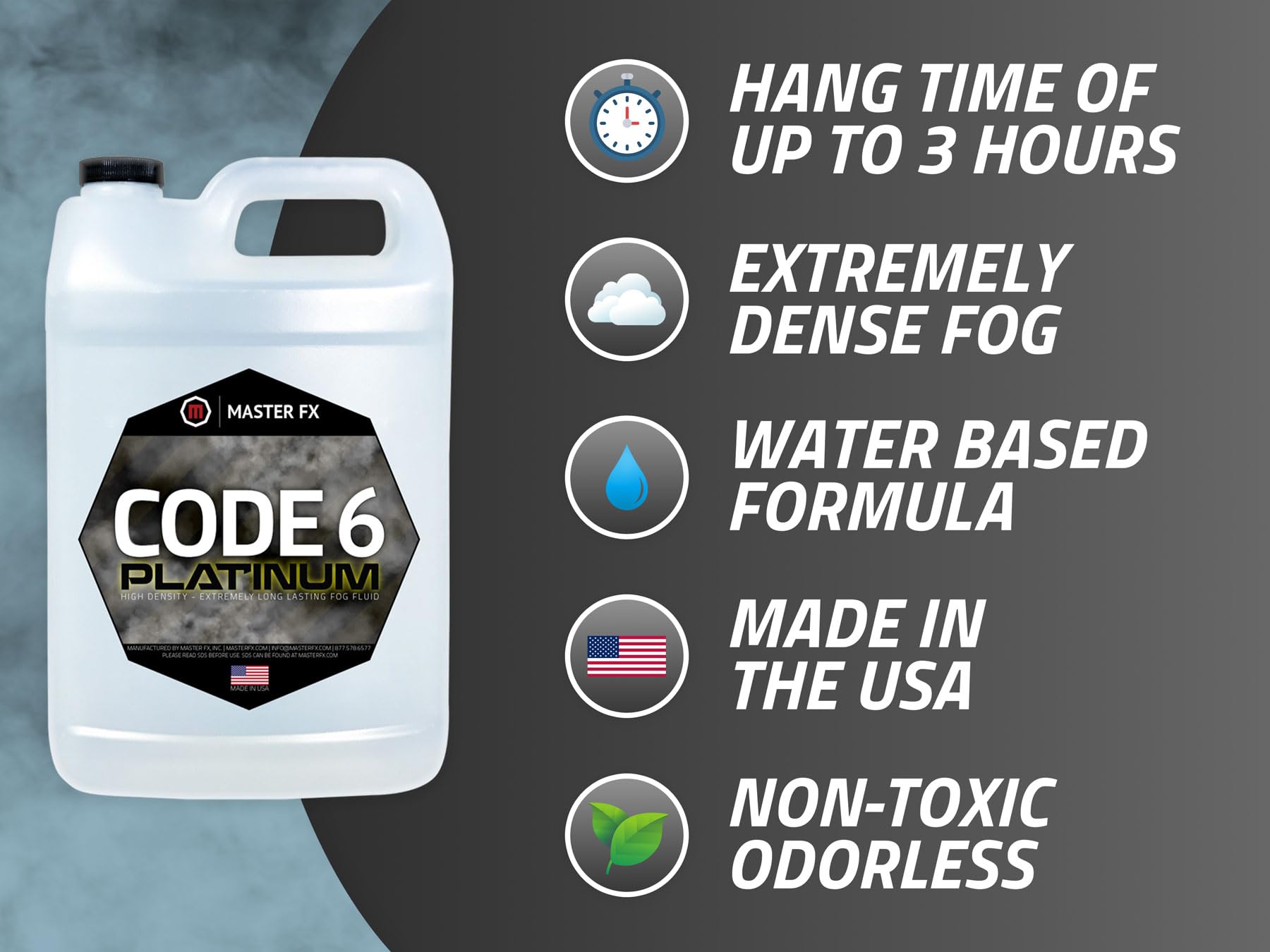 Code 6 Platinum - Extreme High Density - Extremely Long Lasting - Hdf Organic Fog Machine Fluid, Usa Made, Water Based - 4 Gallo