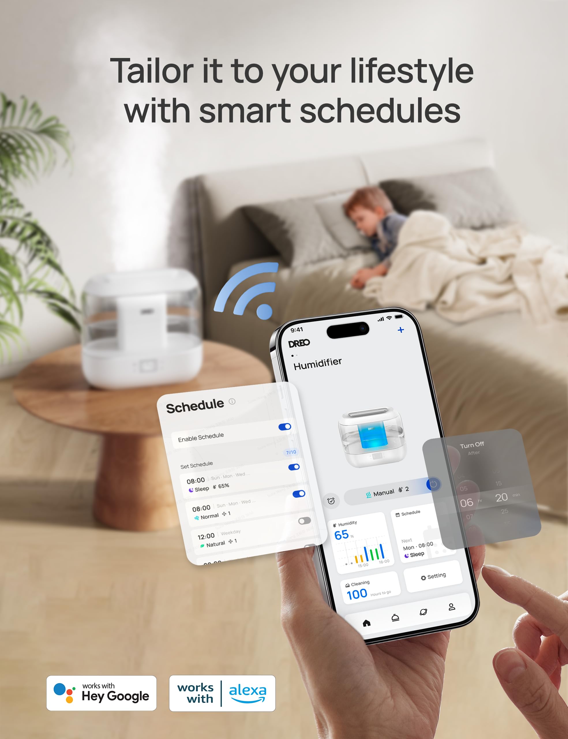 Dreo Smart Humidifier, Cool Mist Humidifiers For Bedroom, Quiet 4L Top Fill Ultrasonic Humidifiers For Home Office Plant & Baby