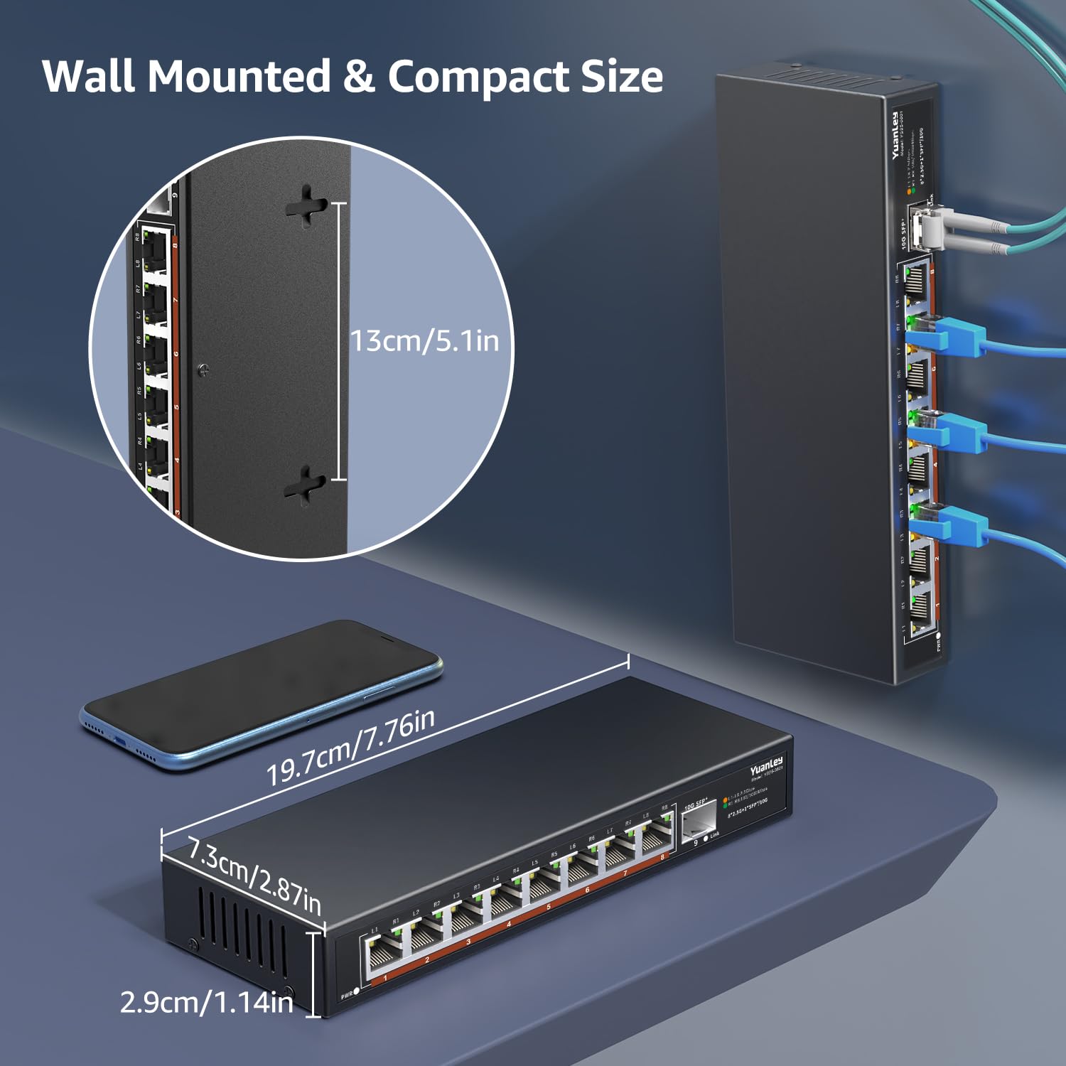 8 Port 2.5G Unmanaged Desktop Ethernet Switch With 10G Sfp, 8 X 2.5G Base T Ports, 60Gbps Switching Capacity, Compatible With 10