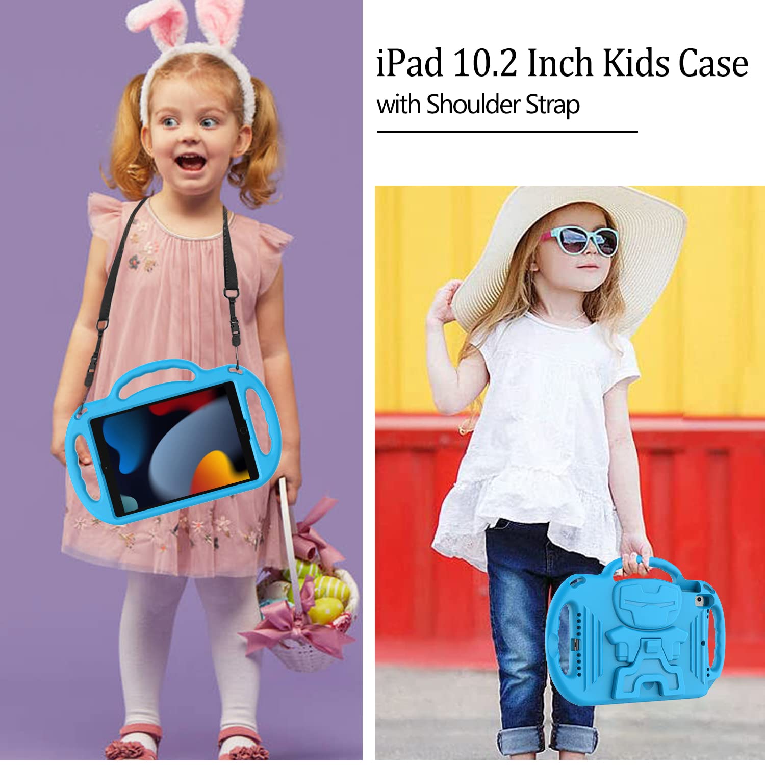 Ltrop Case For Ipad 9Th/8Th/7Th Generation(2021/2020/2019), Ipad 10.2 Inch Case For Kids With Shoulder Strap Handle Stand For Ip