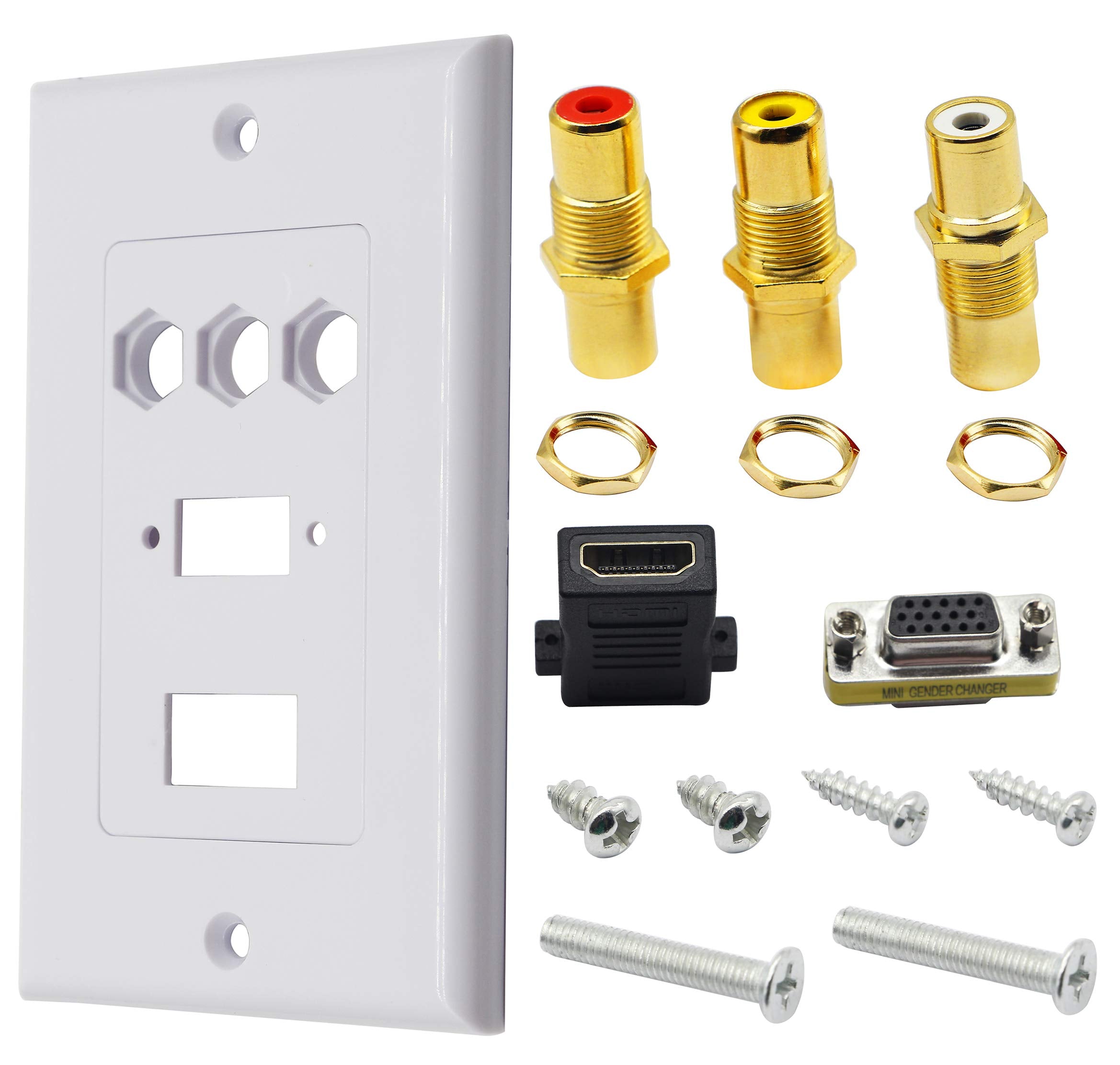 Zdycgtime 3Rca+Hdmi+Vga Wall Plate Hdmi Component Composite Audio Video Wall Outlet Mount Socket Face Plate Panel Cover White(3R