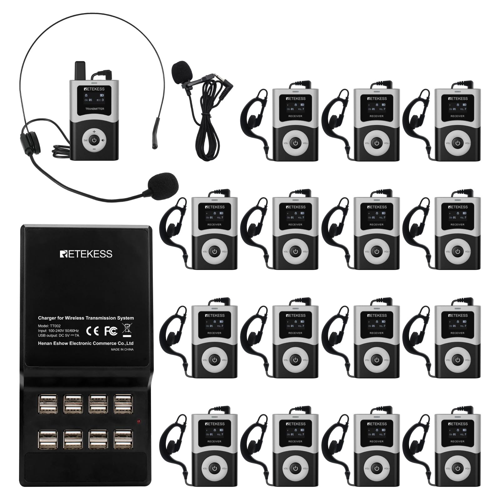 Retekess T130U(4nd Gen T130) Wireless Tour Guide System, Guide Headsets for Both Ear, Digital Transmission Clear Sound Quality, 