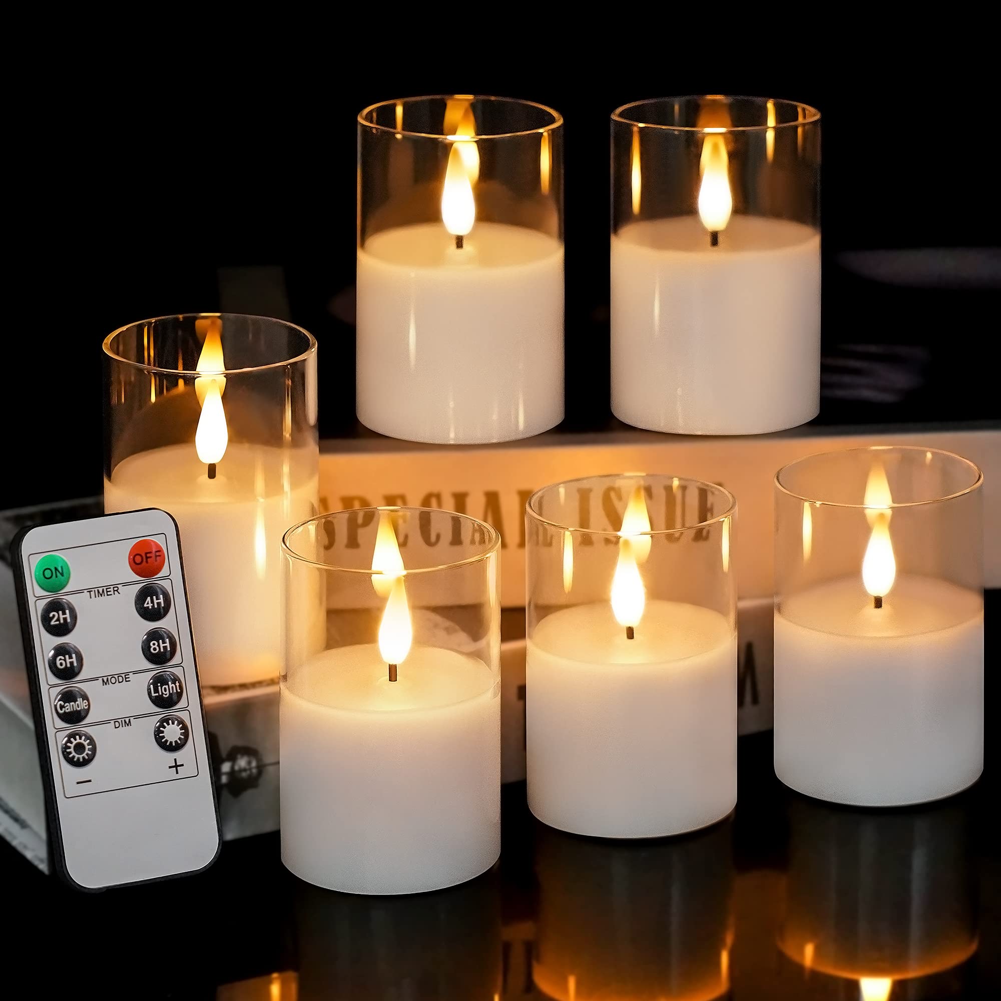 Viodaim Clear Glass Flameless Votive Candles: Battery Operated Led Flickering Pillar Votive Candle With Remote And Timer For Wed