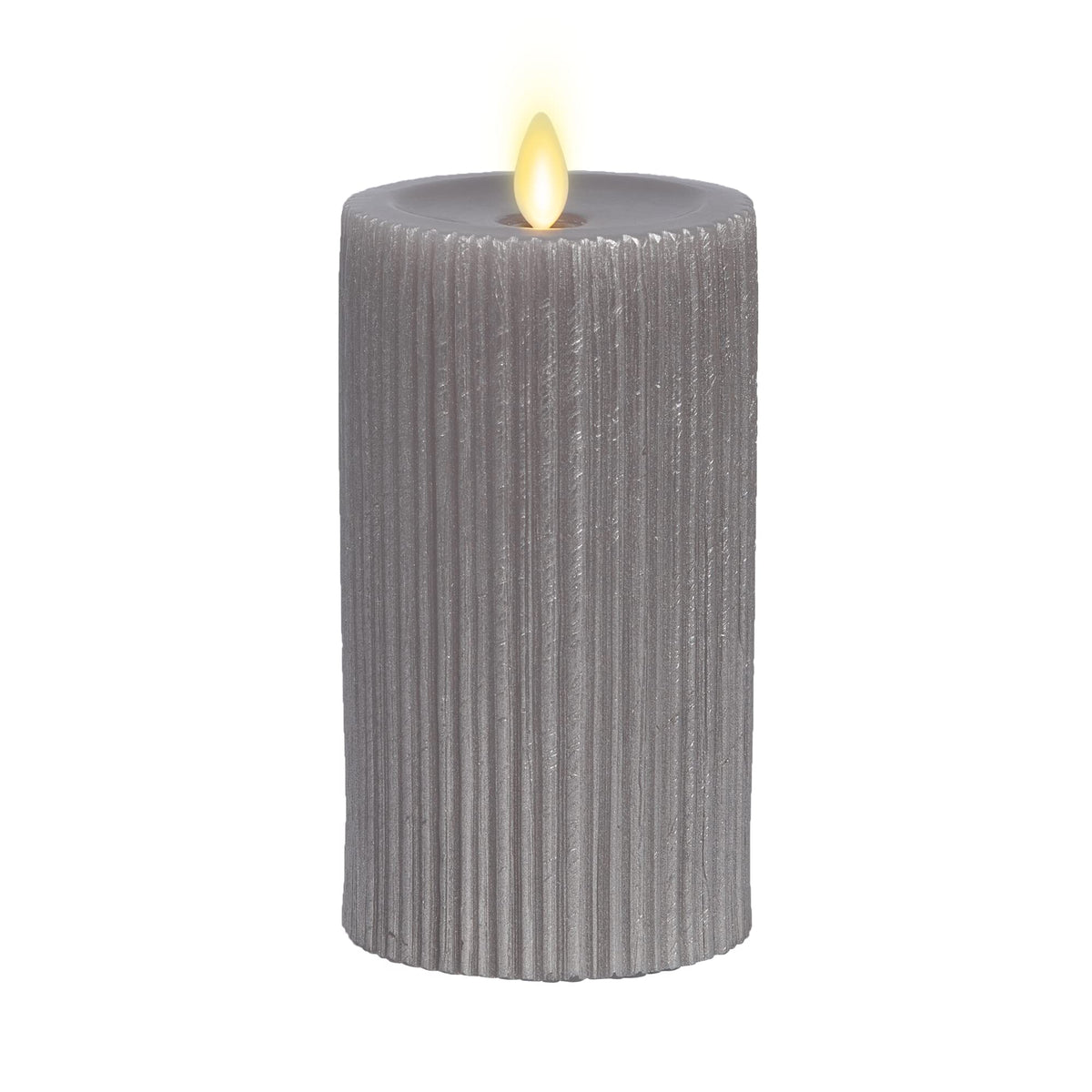 Luminara Flameless Led Candle (3.25X6.5) With Embossed Metallic Furrow, Moving Flame Led Pillar, Real Wax With Recessed Edge, Ba