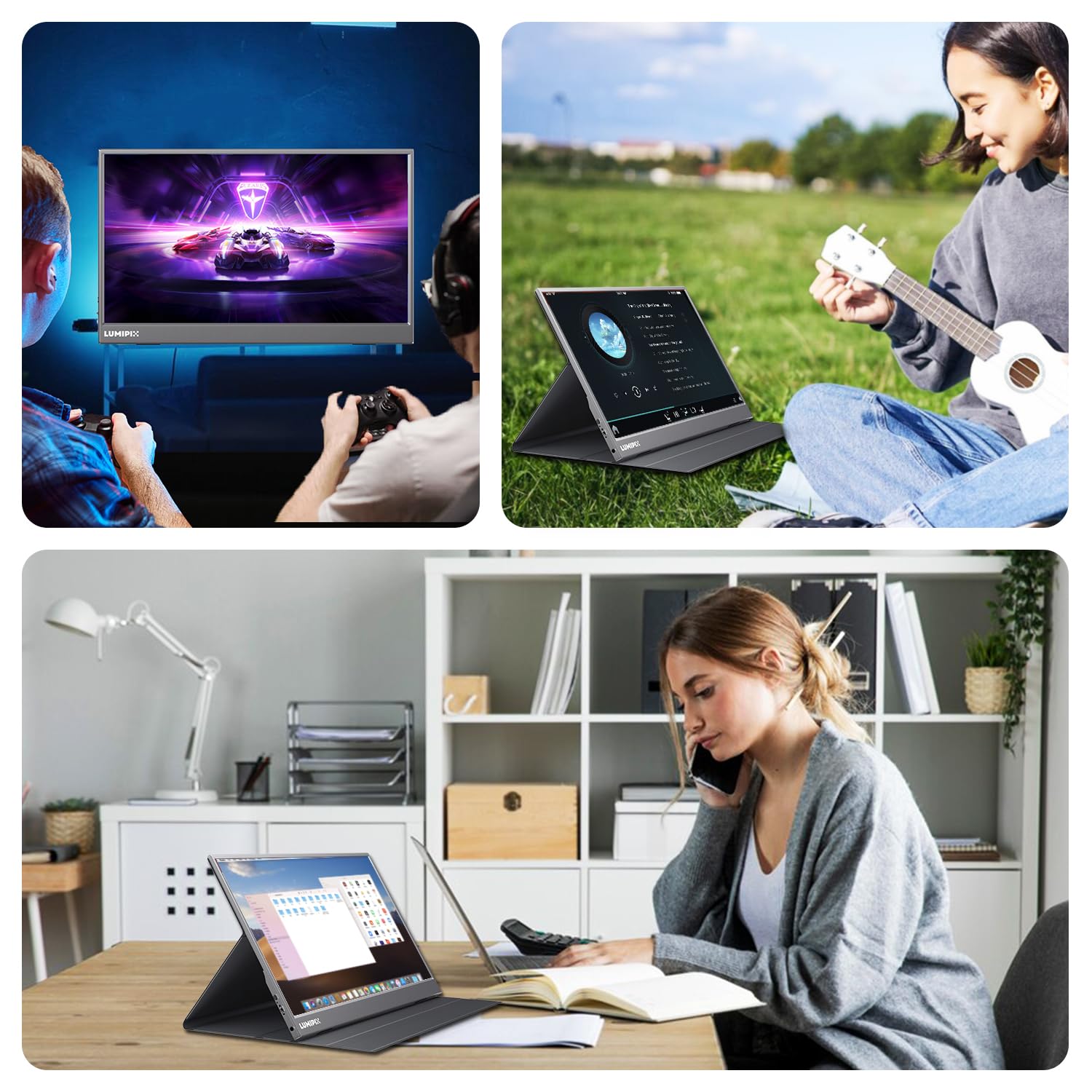 Lumipix Portable Monitor 15.6 Inch 1080P Fhd Ips Gaming Display Monitor With Usb-C & Hdmi, Ultra-Slim External Second Screen Wit