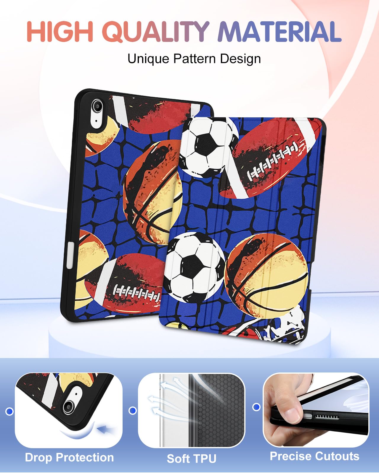 Wazzasoft For Apple Ipad 10Th Generation Case 10.9 Inch Cute Men Boys Kids Folio Cover Teens Basketball Design Unique Cool Penci