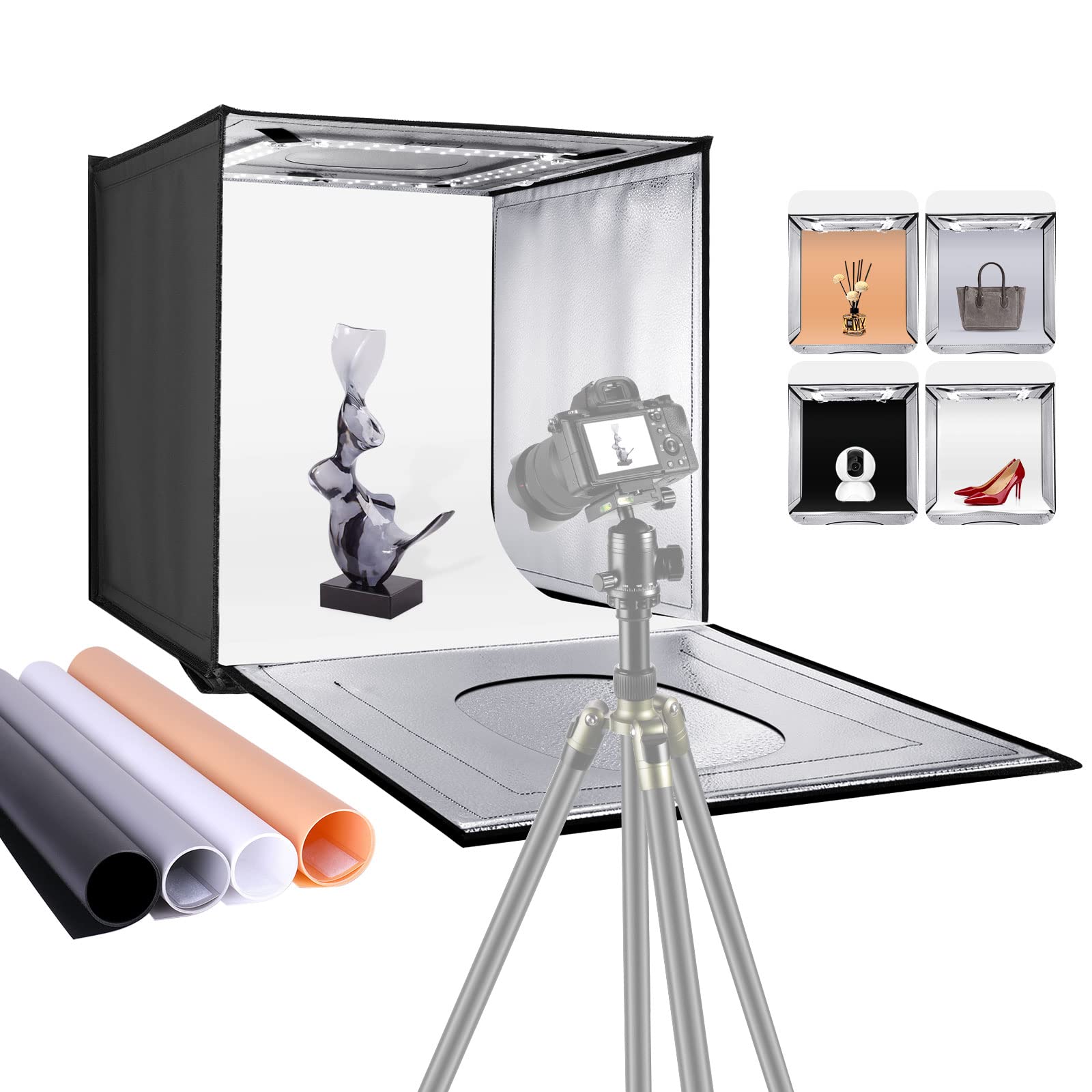 Neewer Photo Studio Light Box, 16'' X 16'' Shooting Light Tent With Adjustable Brightness, Foldable And Portable Tabletop Photog