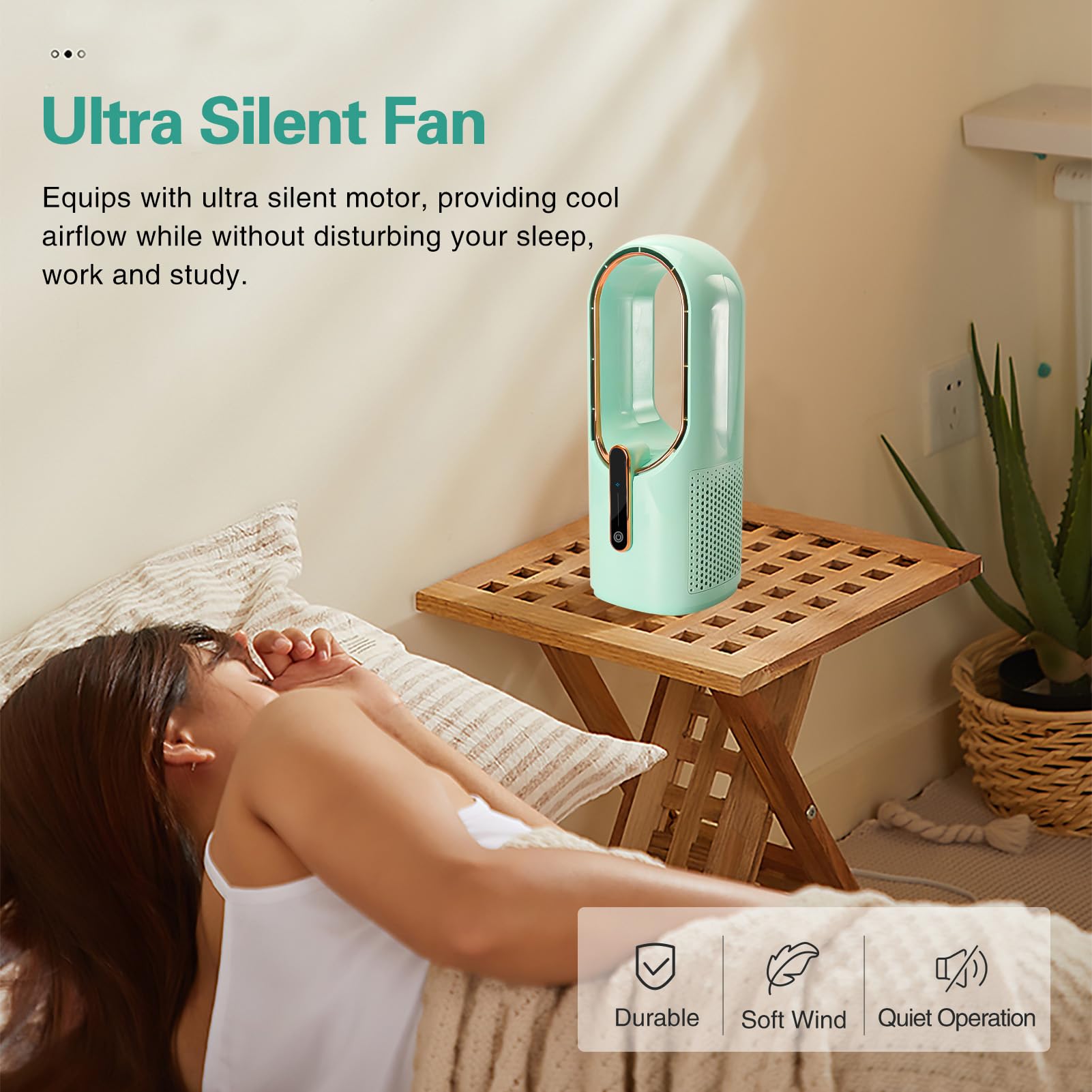 Sismel Bladeless Desk Fan, 11.8 Inch Portable Small Fan Quiet Table Fan Rechargeable Portable Fan, With 3 Wind Speeds For Bedroo