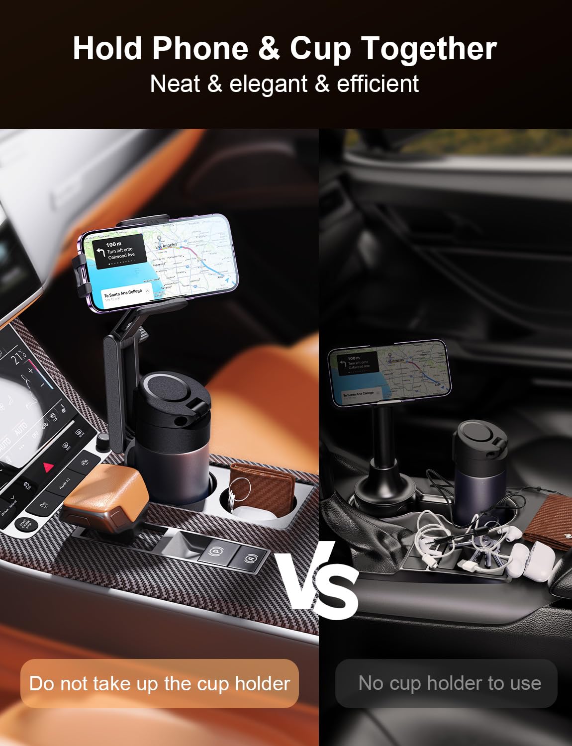 Tazeni 2 In 1 Cup Holder Phone Holder For Your Car Bottle Friendly Cup Cell Phone Holder Mount For Car Height Adjustable Sturdy