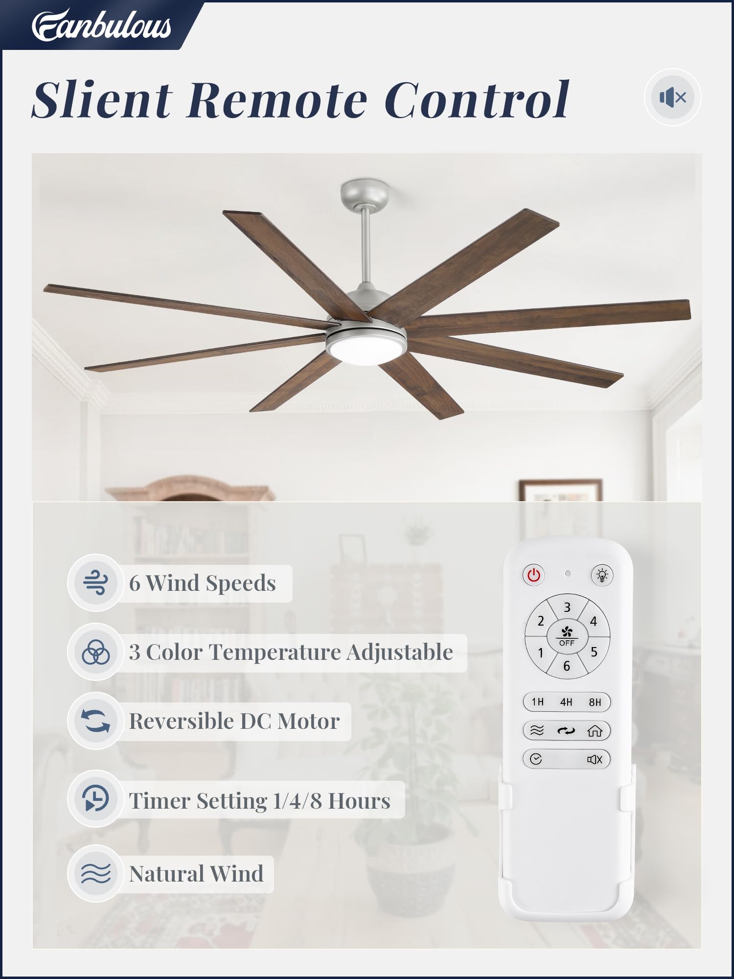 Fanbulous Ceiling Fans With Lights, 72 Inch Large Ceiling Fan With Light And Remote, Outdoor Grey Ceiling Fan For Living Room Pa