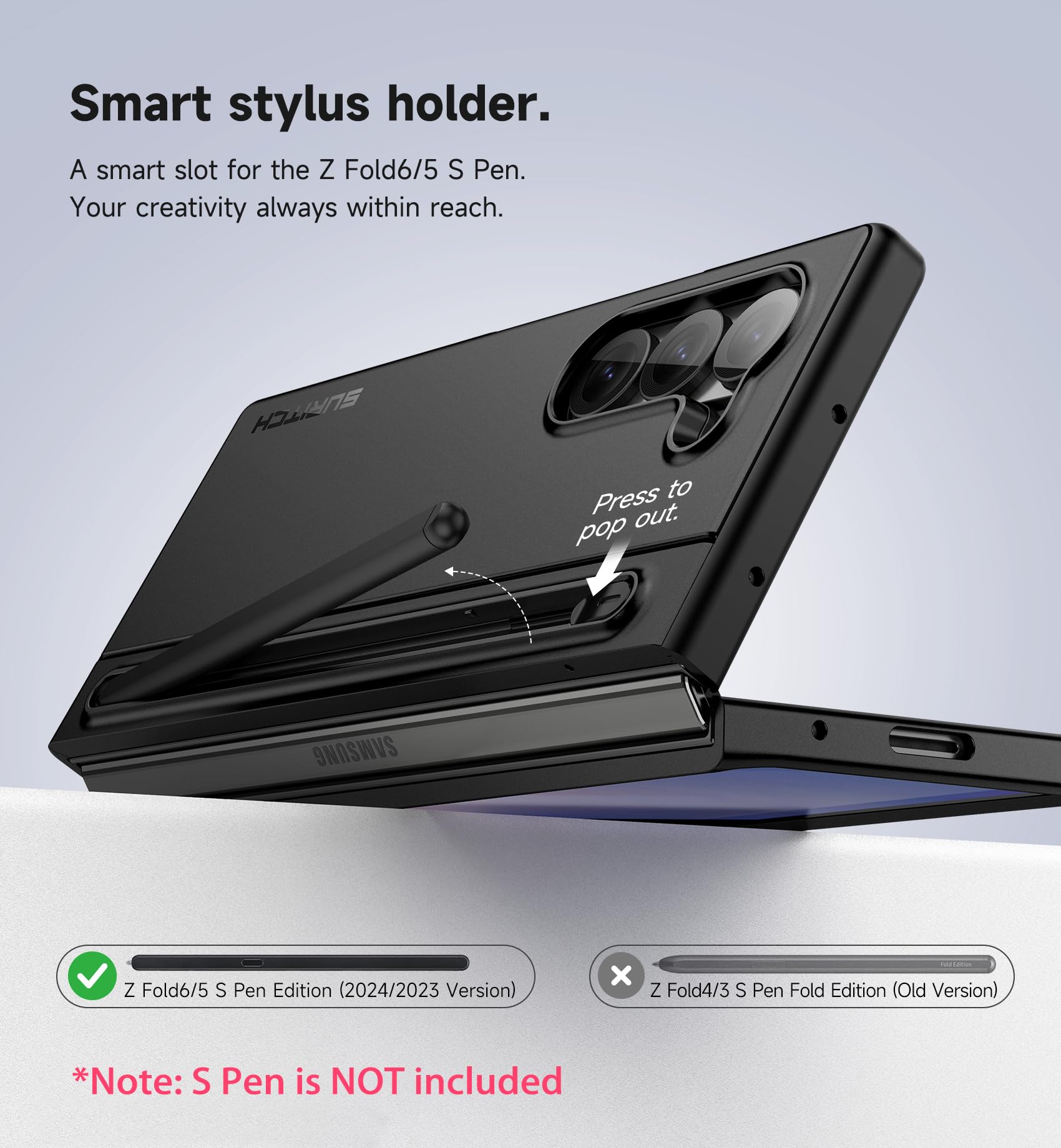 Suritch For Samsung Galaxy Z Fold 6 Case With Kickstand And S Pen Holder [S Pen Not Included], Phone Case For Z Fold 6 2024 -Bla