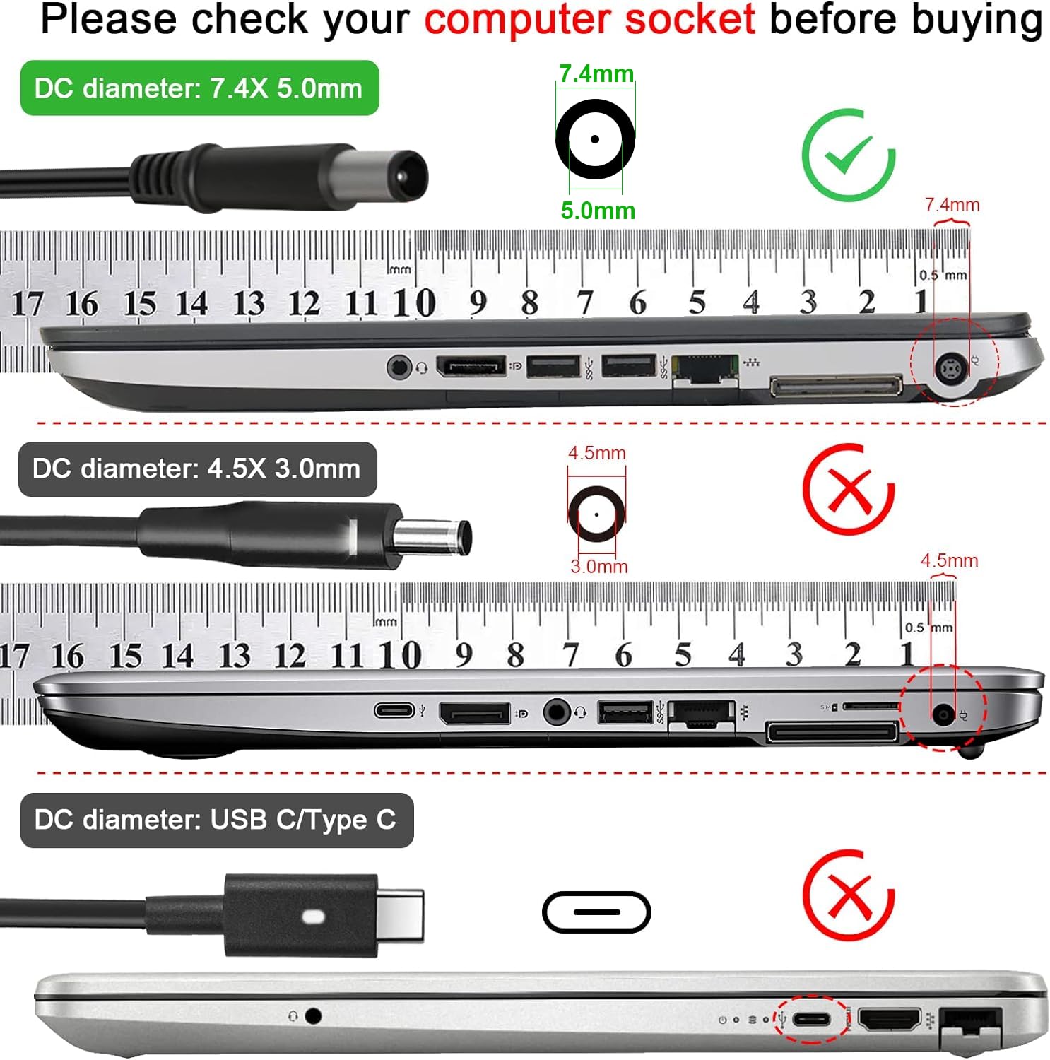 Ac Adapter Power Supply For Hp Probook 4430S 4440S 4510S 4520S 4530S 4535S 4540S 4545S 4730S 6560B 6570B 6555B 6475B 6470B 6460B