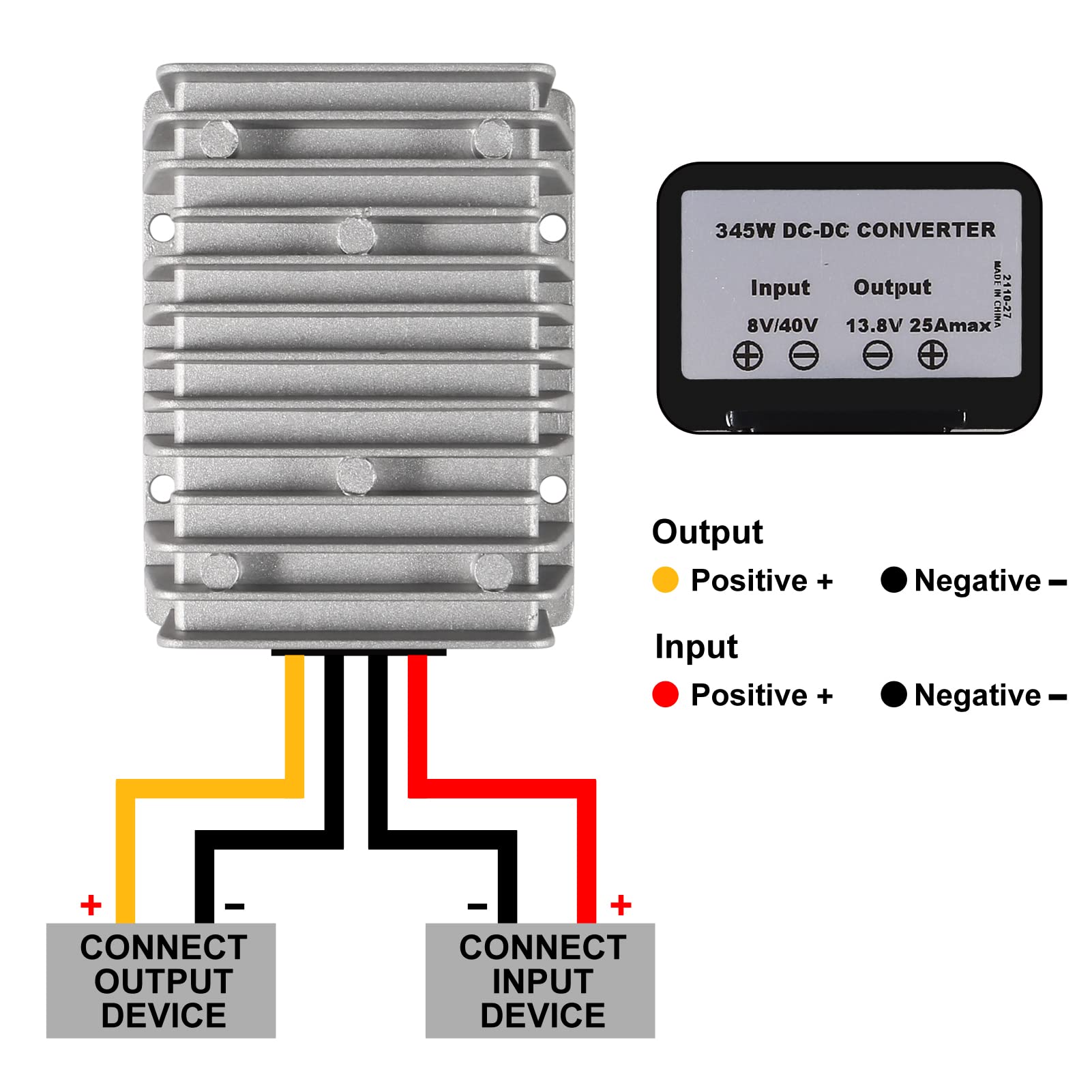 Aediko Dc Voltage Reducer Converter Dc 8V 40V To 13.8V 25A 300W Reducer Power Converter Waterproof Regulator Module Transformer