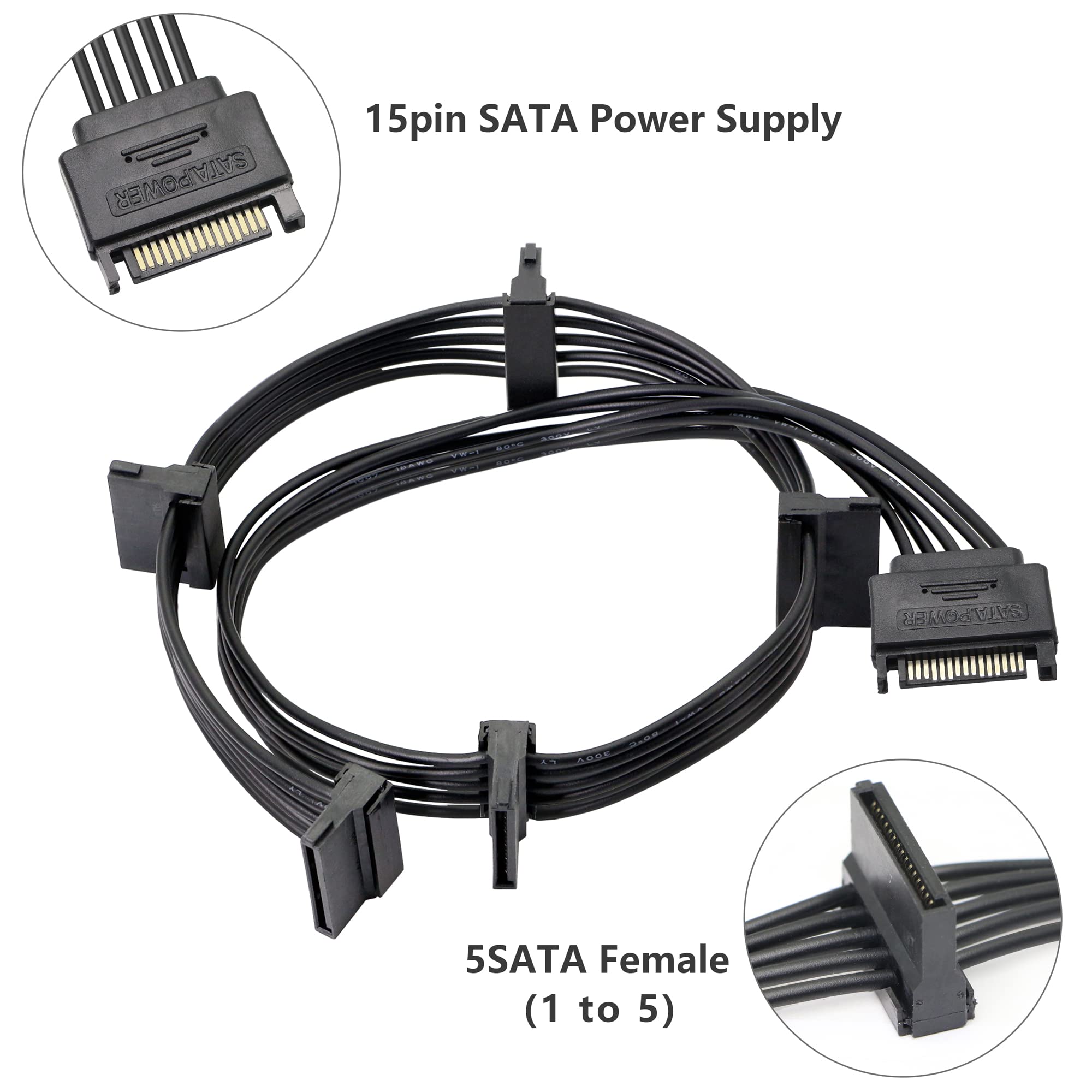 Gelrhonr 15Pin Sata Male To 5 X 15 Pin Sata Female Hard Drive Power Right Angle Splitter Adapter Cable Extension Cable For Hard