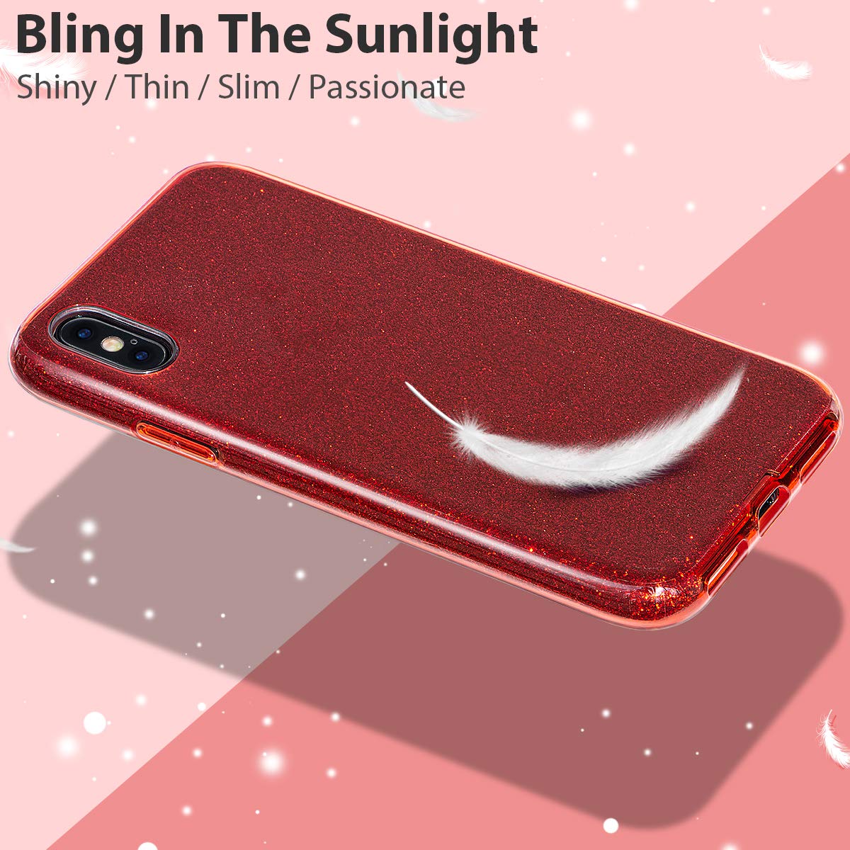 Mateprox Compatible With Iphone Xs Max Case,Bling Sparkle Cute Girls Women Protective Christmas Case (Red)