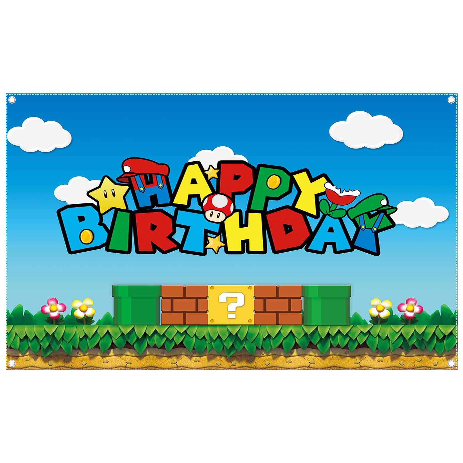 Yriujul 72X43Inch Fabric Birthday Video Game Backdrop Super Brother Adventure Photography Background Cartoon Gold Coin Party Dec
