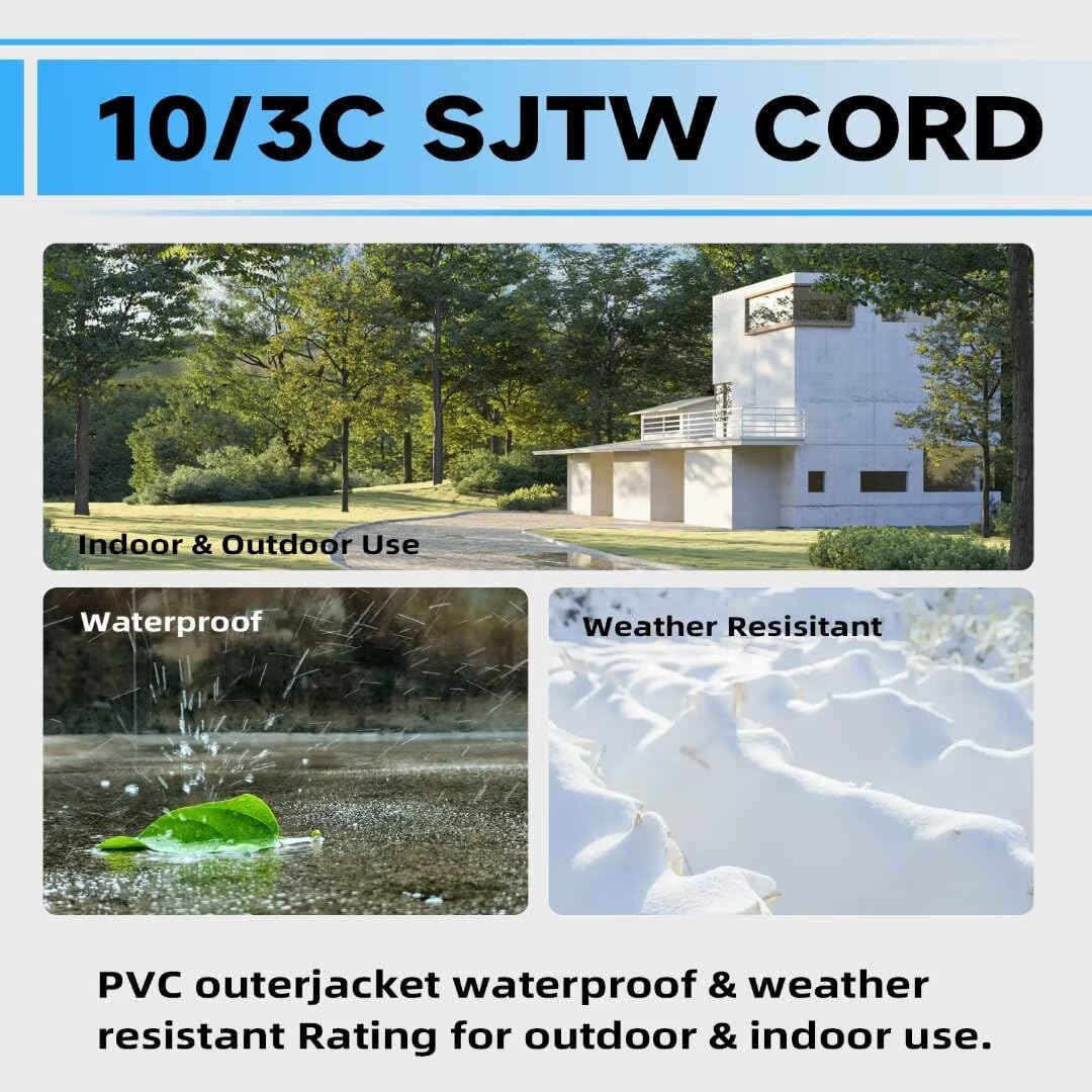 Greatide 25 Ft Lighted Outdoor Extension Cord   10/3 Sjtw Heavy Duty Black Extension Cable With 3 Prong Grounded Plug For Safety