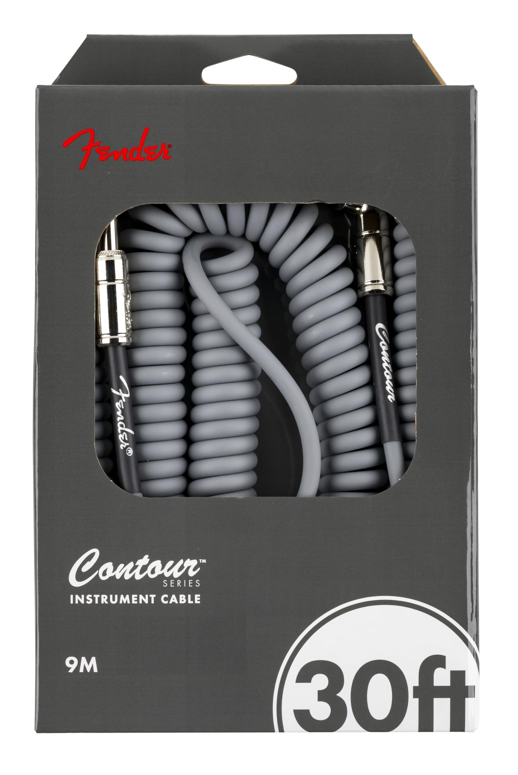 Fender Contour Coiled Instrument Cable, Guitar Accessories, Straight/Angle, Inca Silver, 30 Ft