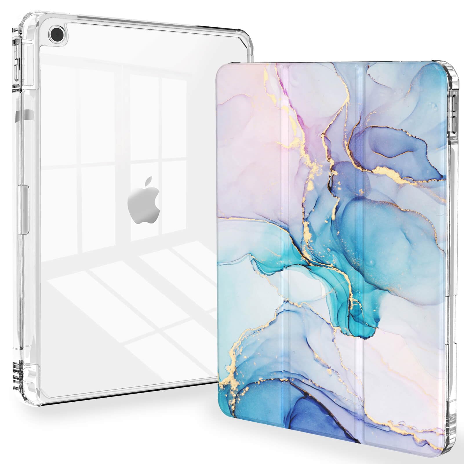 Feams For Ipad 9Th Generation Case 10.2 Inch, Trifold Ipad 10.2 Case Transparent Back Clear Cover With Pencil Holder & Auto Slee
