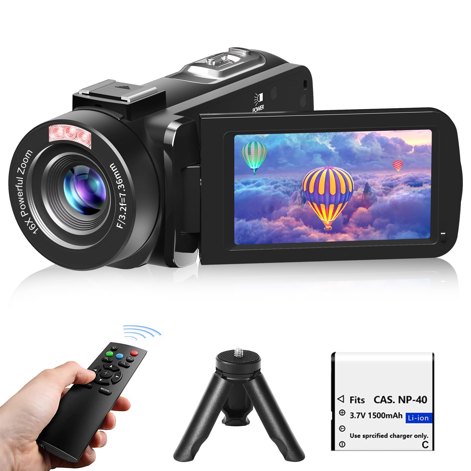 Video Camera, Full HD 1080P 30MP Camcorder, Vlogging Camera for YouTube with Infrared Night Vision, 18X Digital Zoom 3.0 LCD Scr